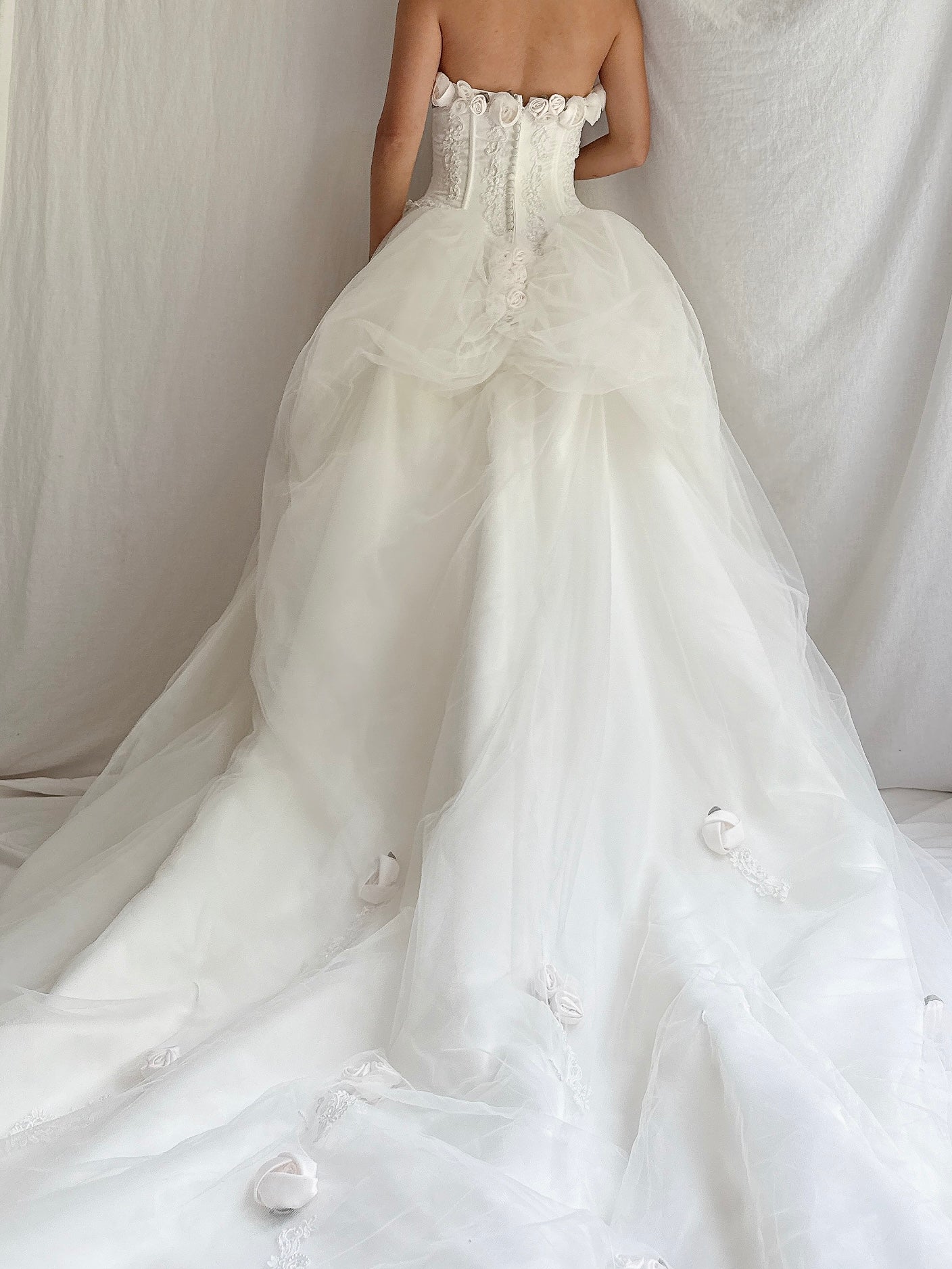 RESERVED 1980s Tulle Bustier Rosette Dress - S/4