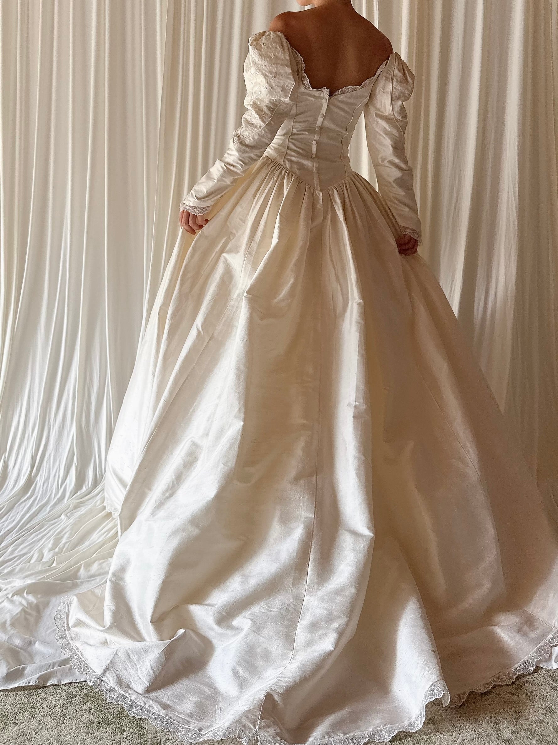 Vintage Raw Silk Long Sleeve Gown - UK 10