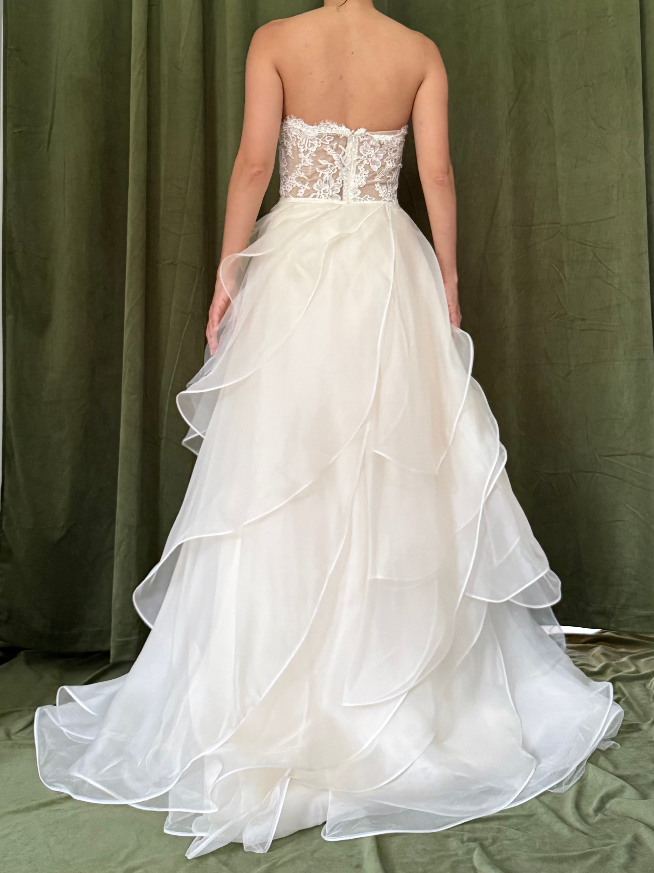 00 Reem Acra Silk Organza Gown w/Lace Bodice - M/8