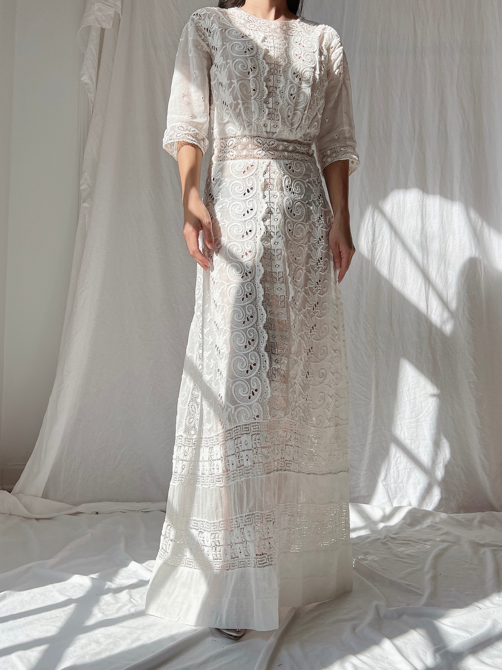 Antique Embroidered Cotton Dress - S