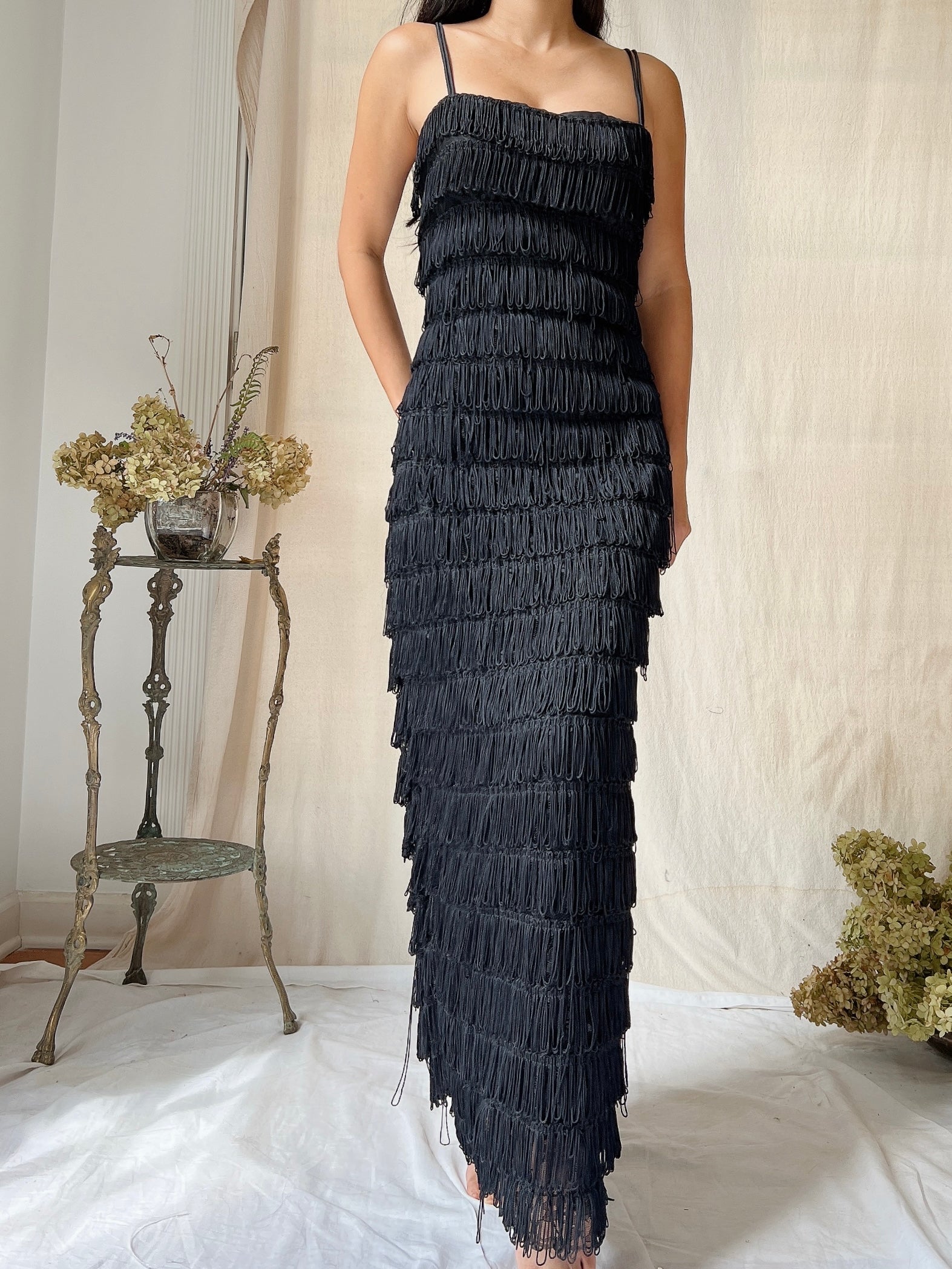 Vintage Victor Costa Tiered Fringe Dress - S