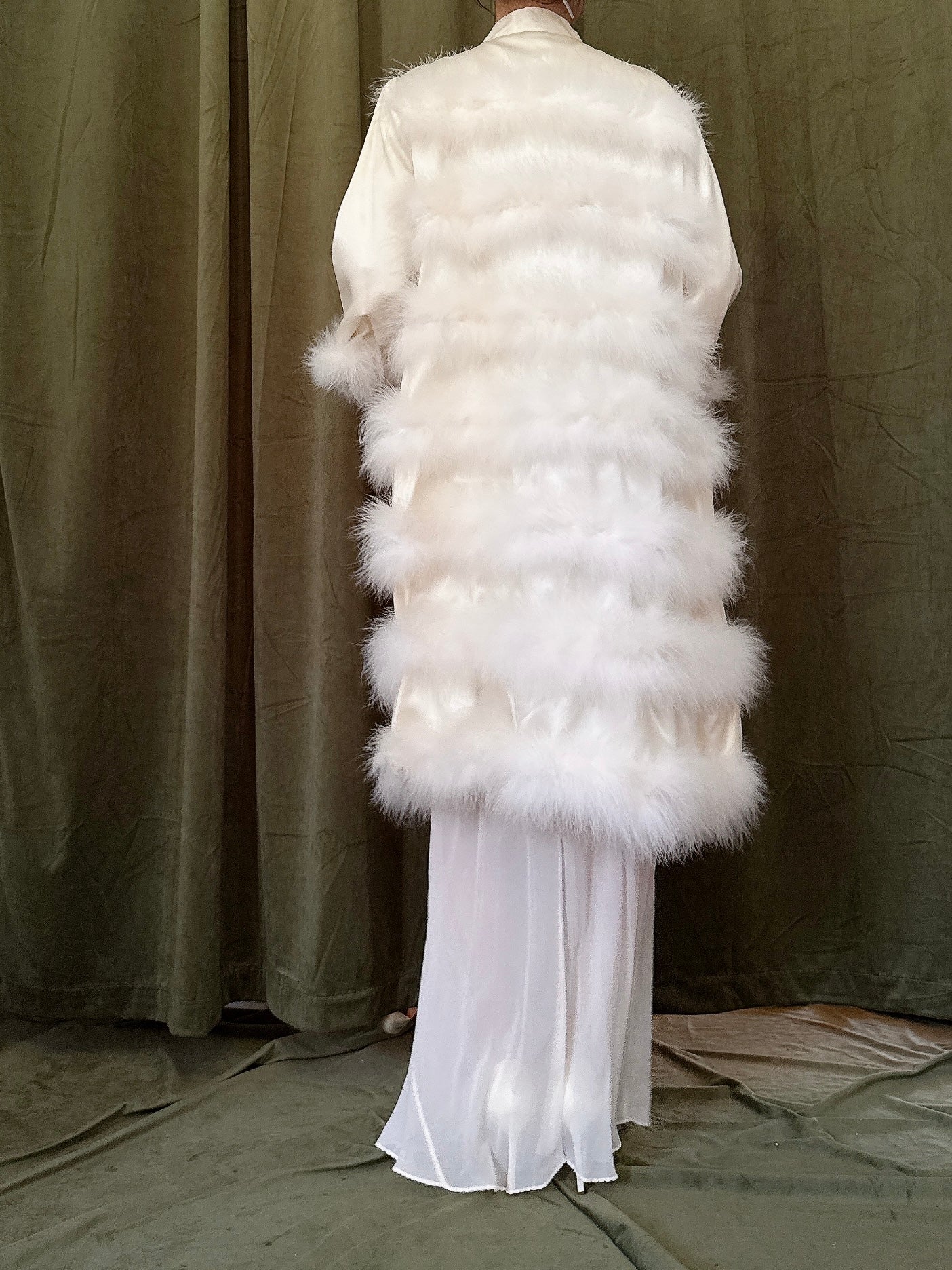 Vintage Satin Marabou Duster - M