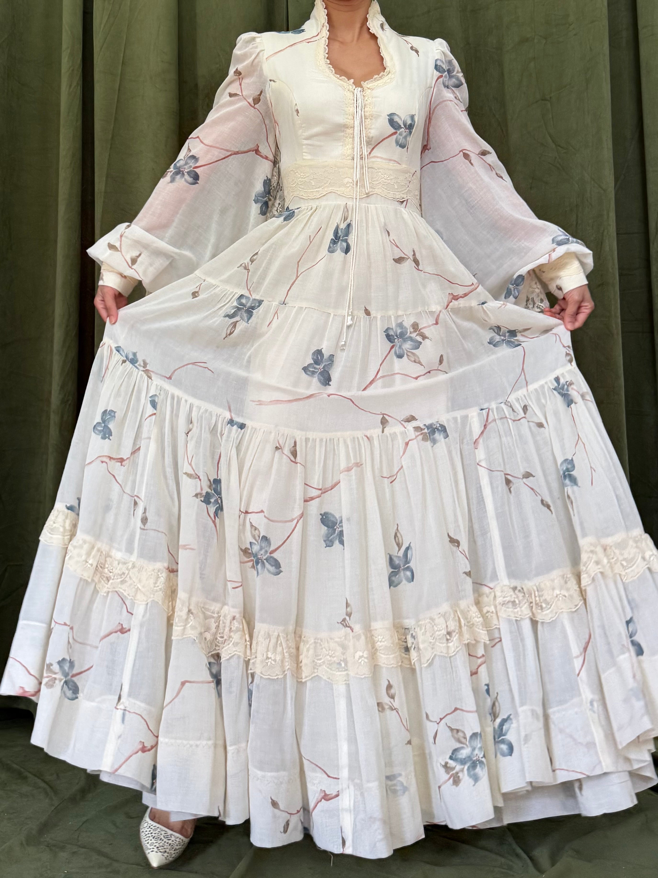 1970s Rare Gunne Sax Cotton Poet Sleeve Dress - S