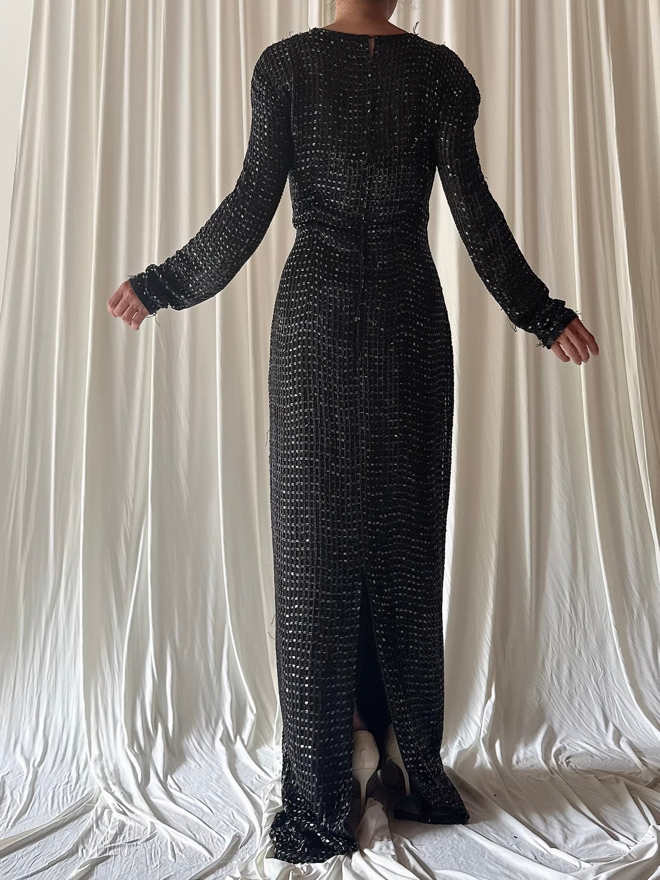 Vintage Steven Yearrick Black Silk Beaded Gown - M/6