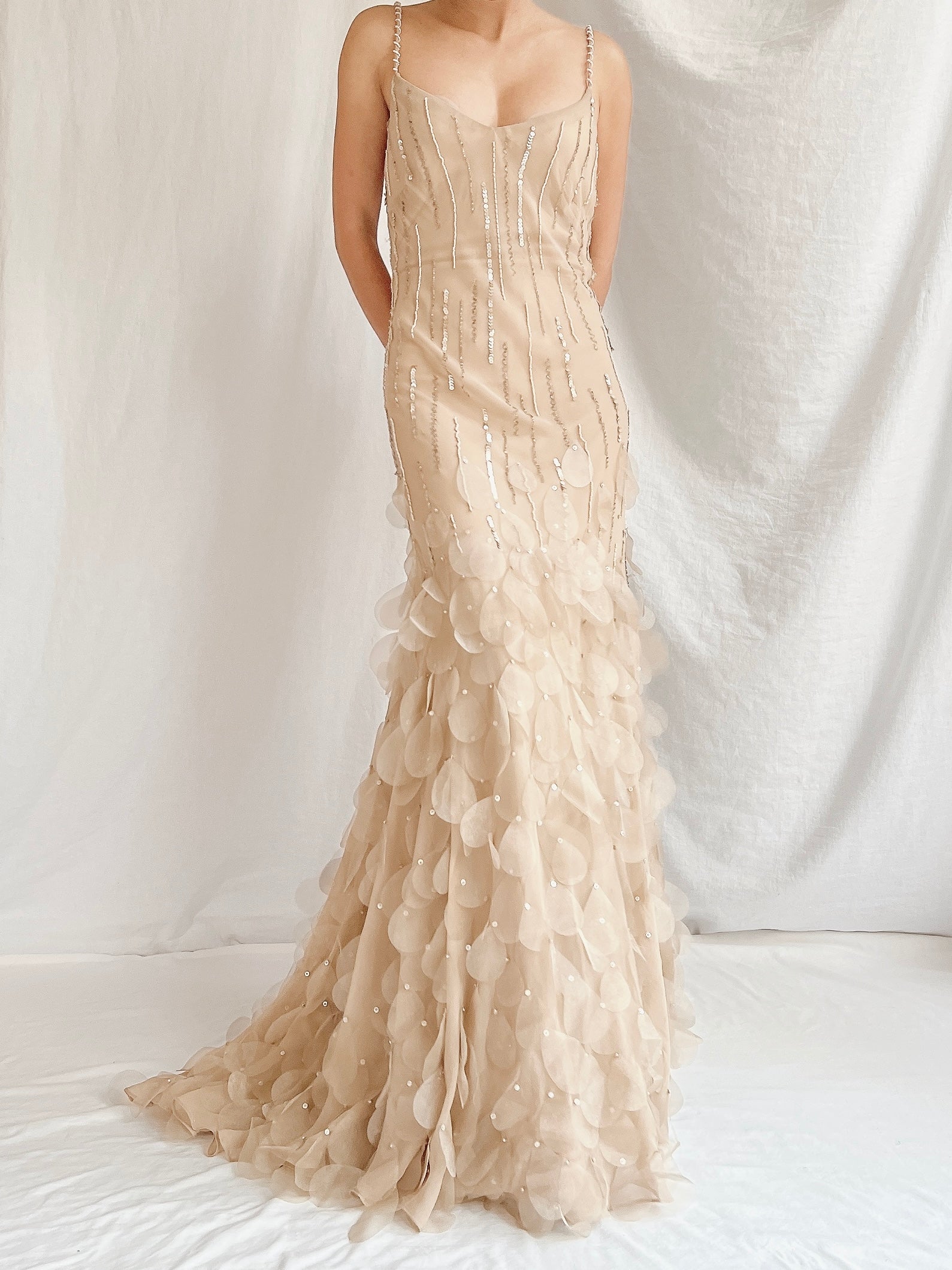 Vintage Nude Bias Cut Silk Petal Dress - M/L 10