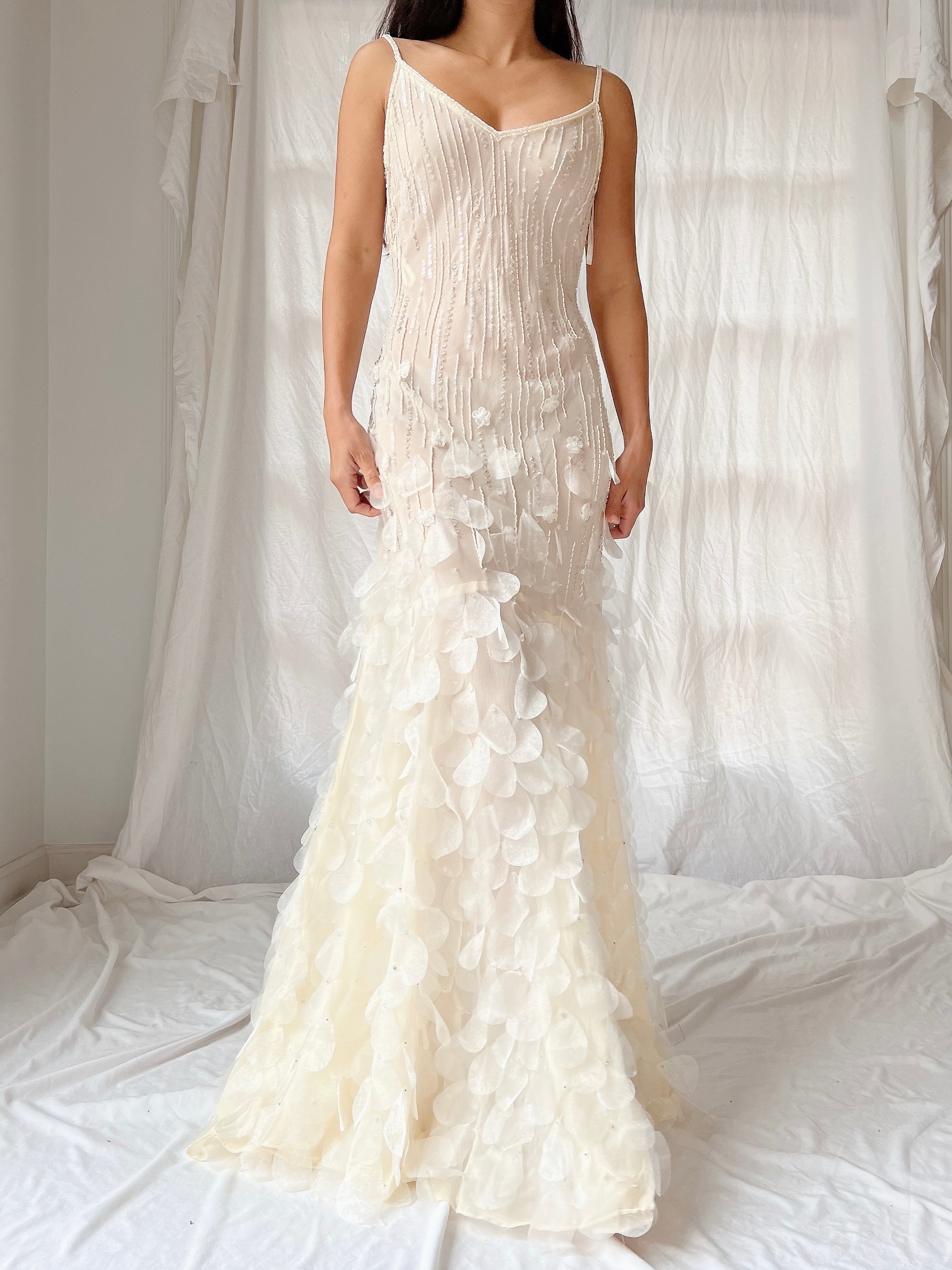 Vintage Chiffon Petal Beaded Dress - S/M