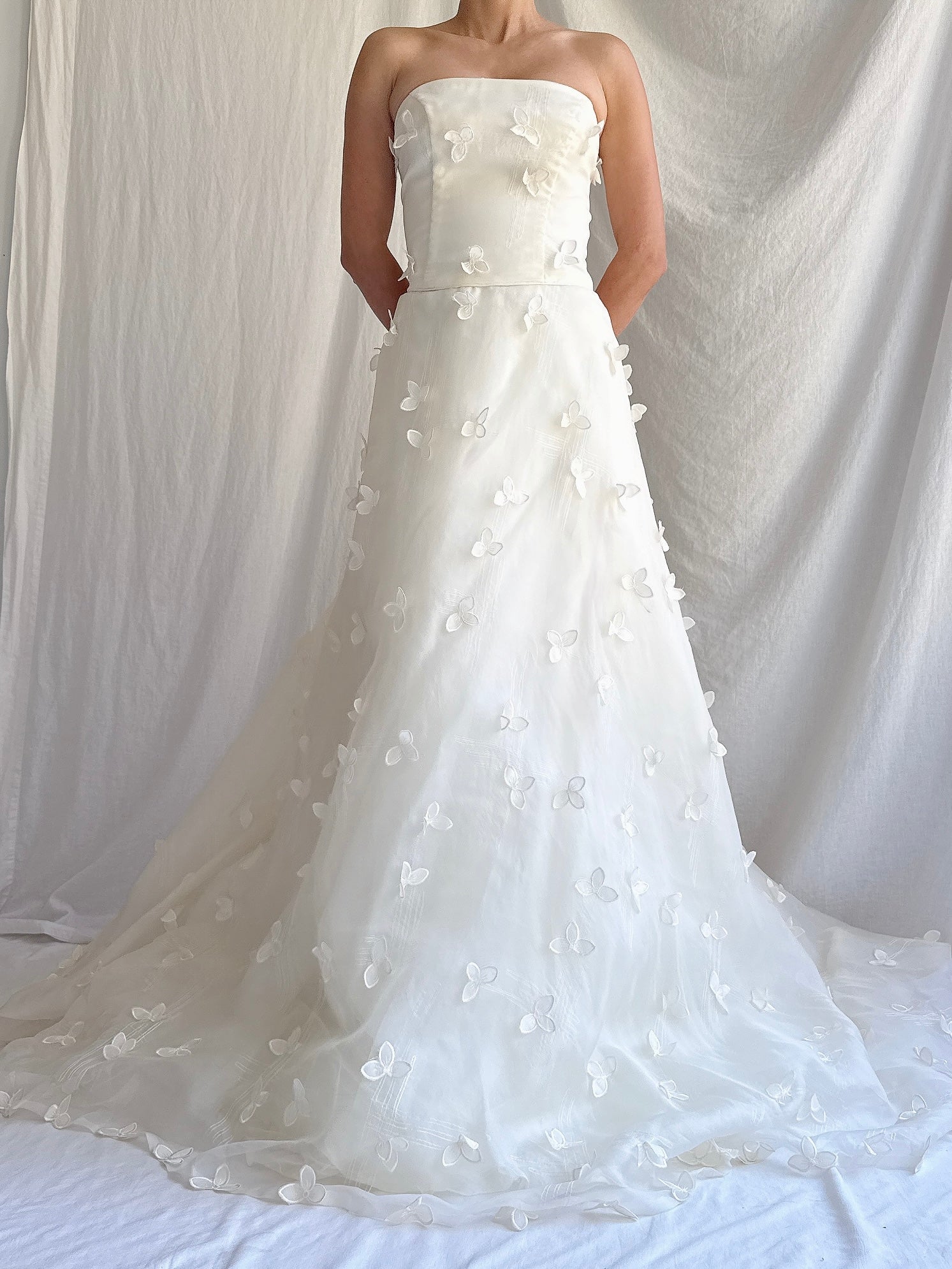 Vintage Silk Organza Trillium Flower Gown - M