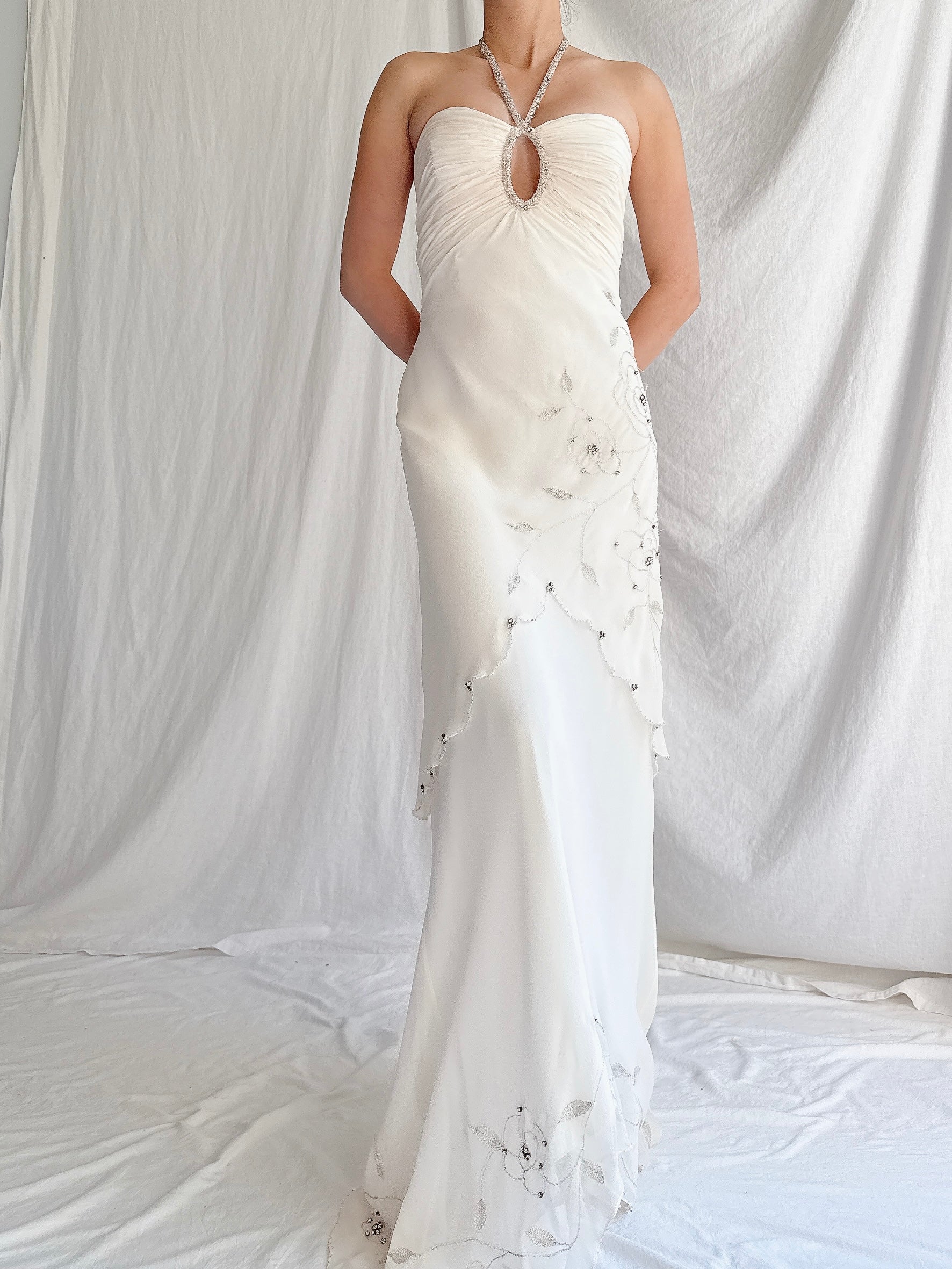 Vintage Silk Chiffon Halter Dress - XS-S