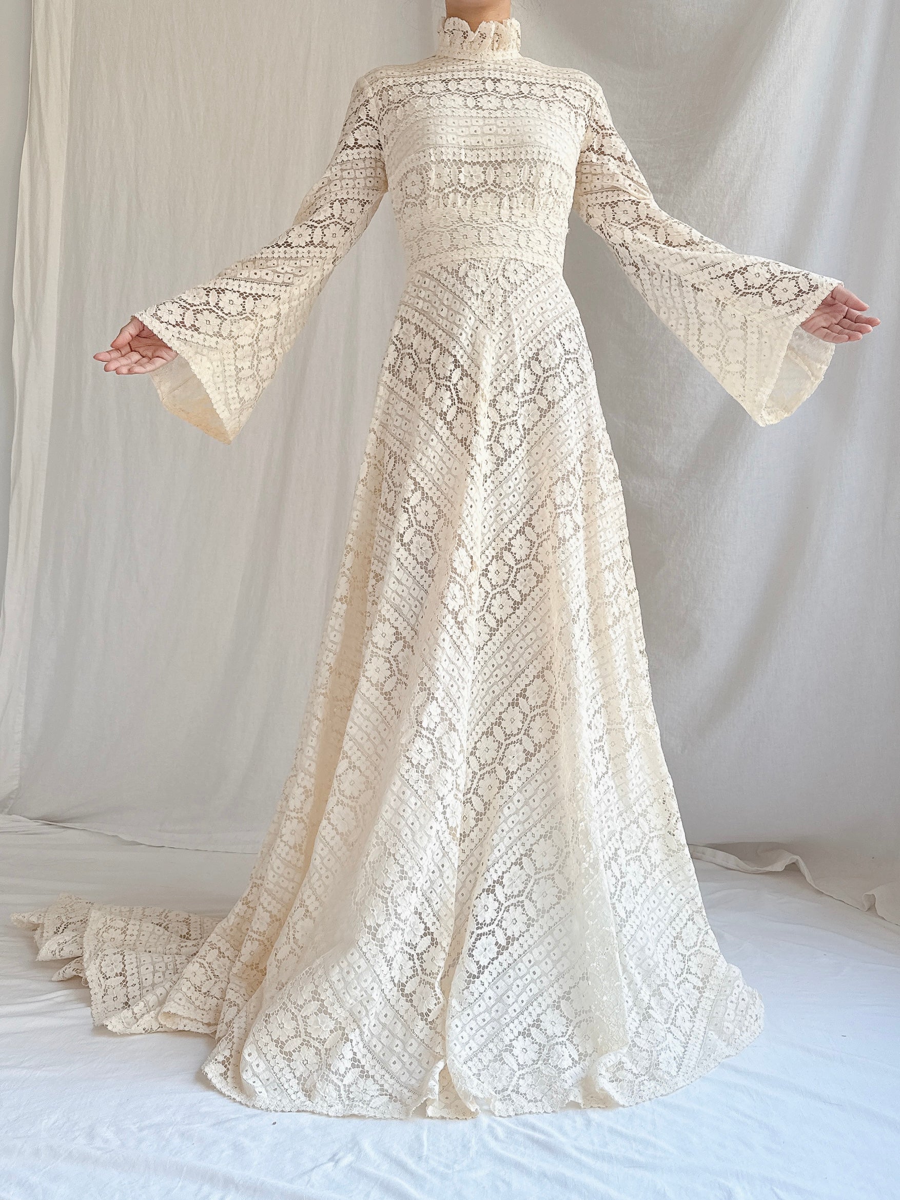 1970s Cotton Crochet Dress - S
