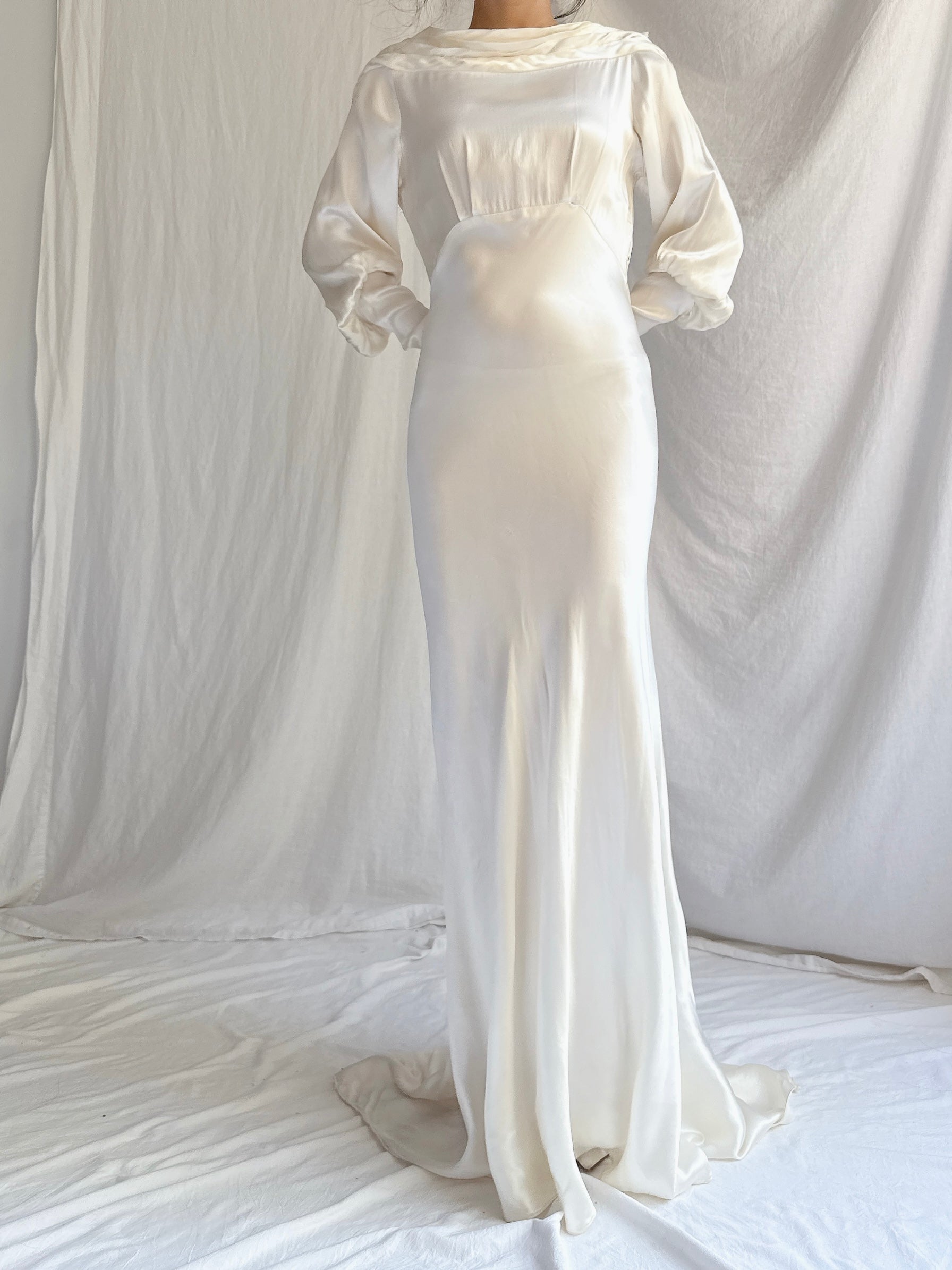 RESERVED 1930s Satin Long Sleeve Gown - XS