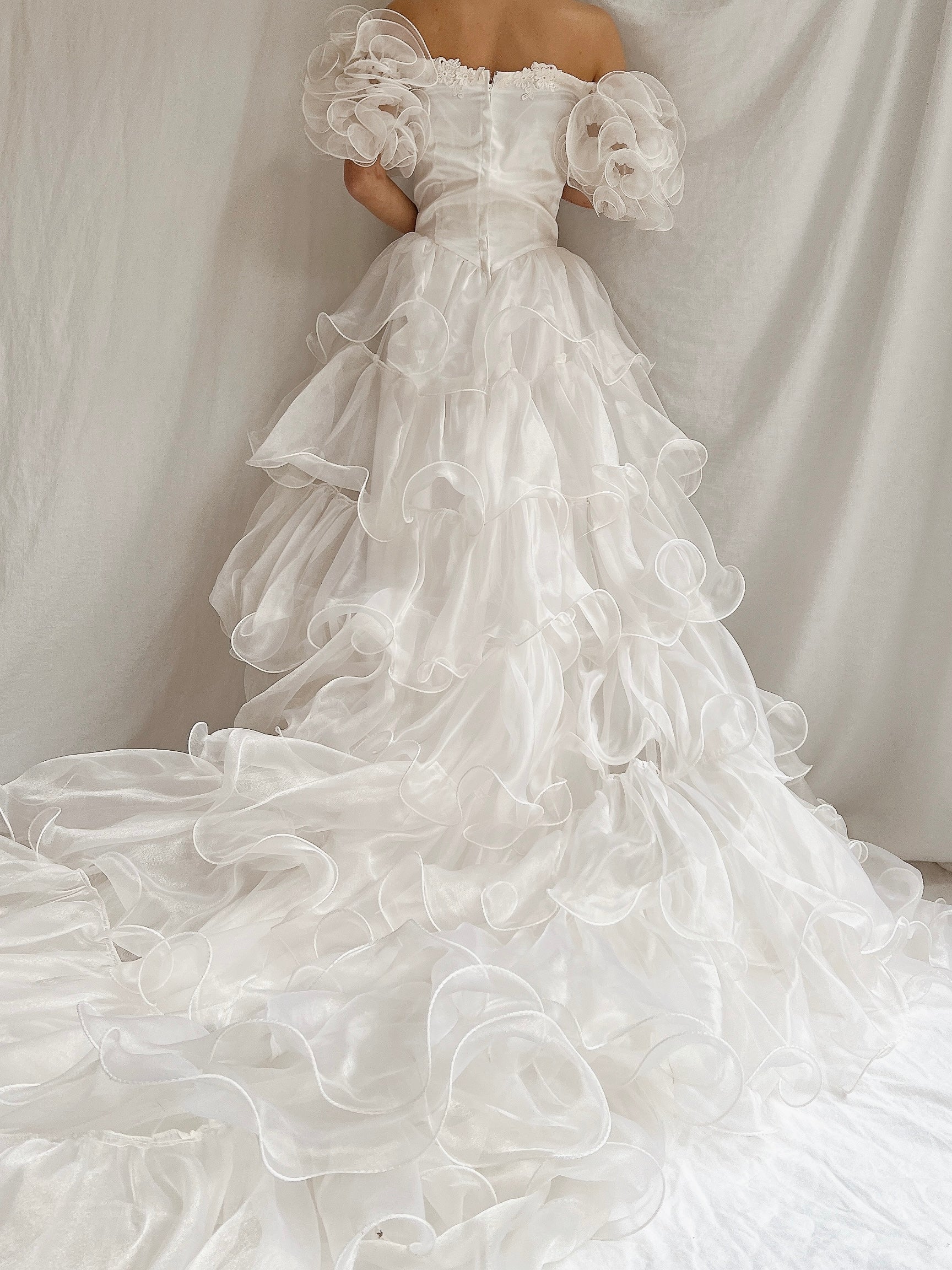 1980s Voile Tiered Ruffle Gown - XS/S