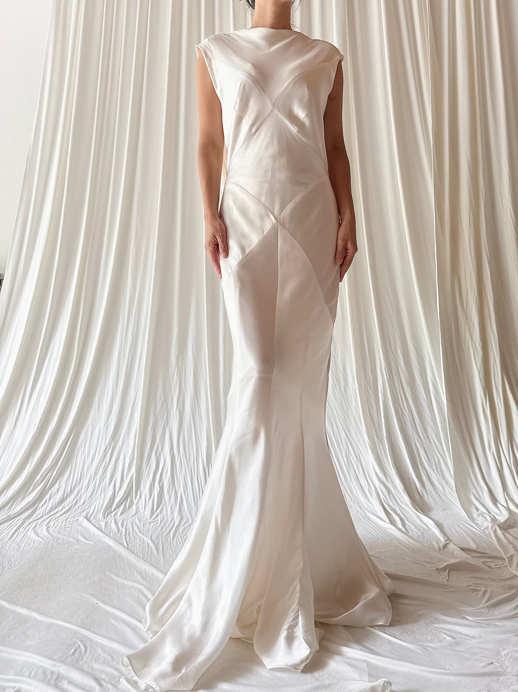 1990s Satin Bias Low Cut Back Gown - Size 6-8