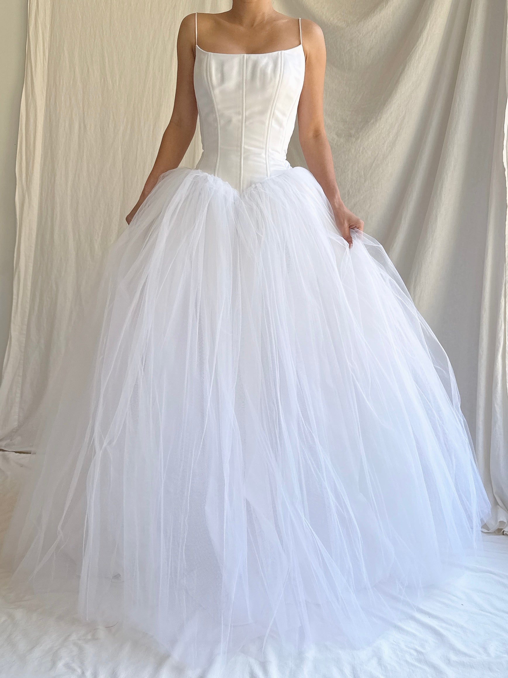 Vintage Tulle Basque Waist Gown - S-M