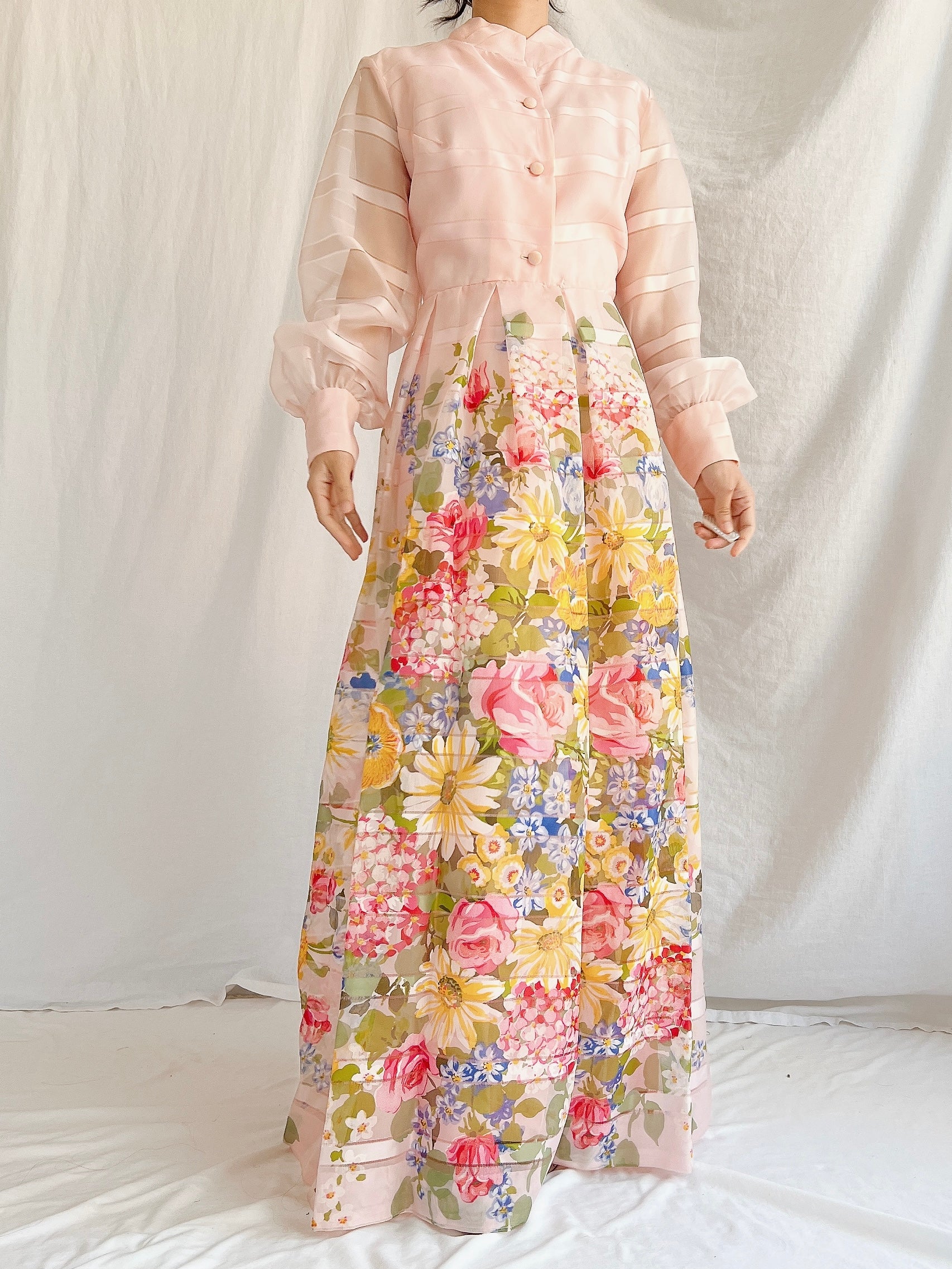 Vintage Pink Floral Dress - M