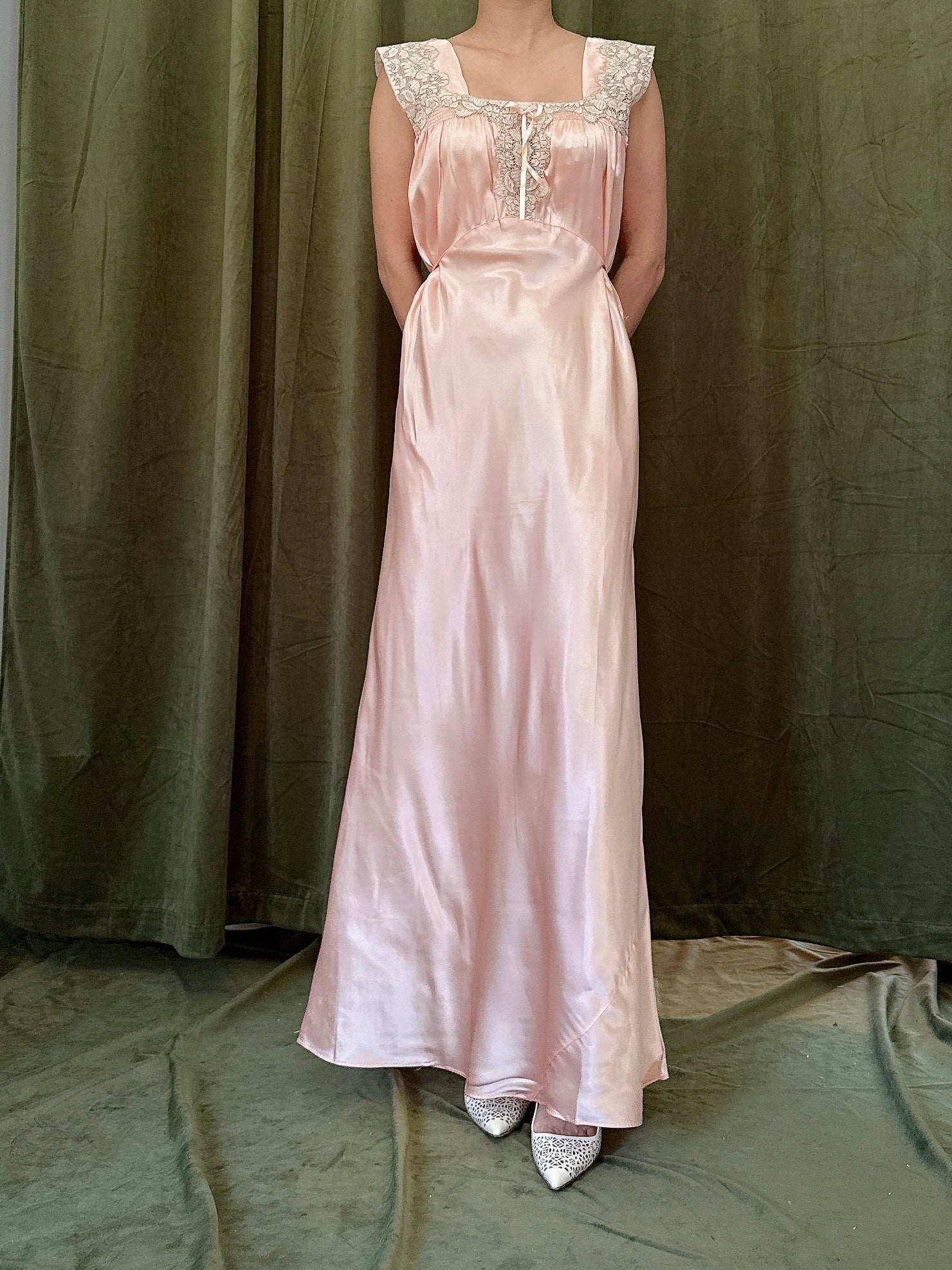 1930s Pink Satin Slip Dress - M