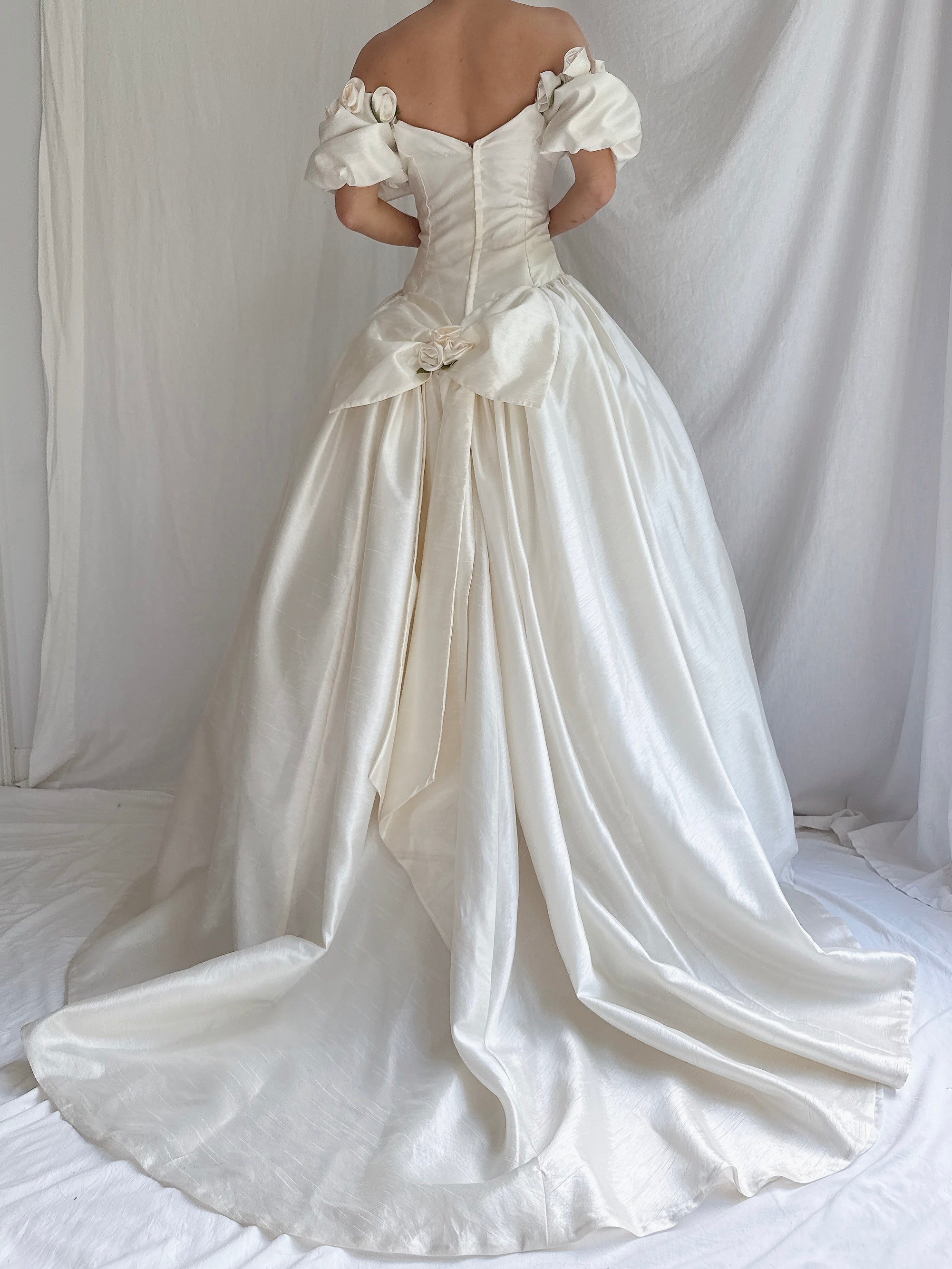 1980s Taffeta Puff Sleeves Dress - S/M