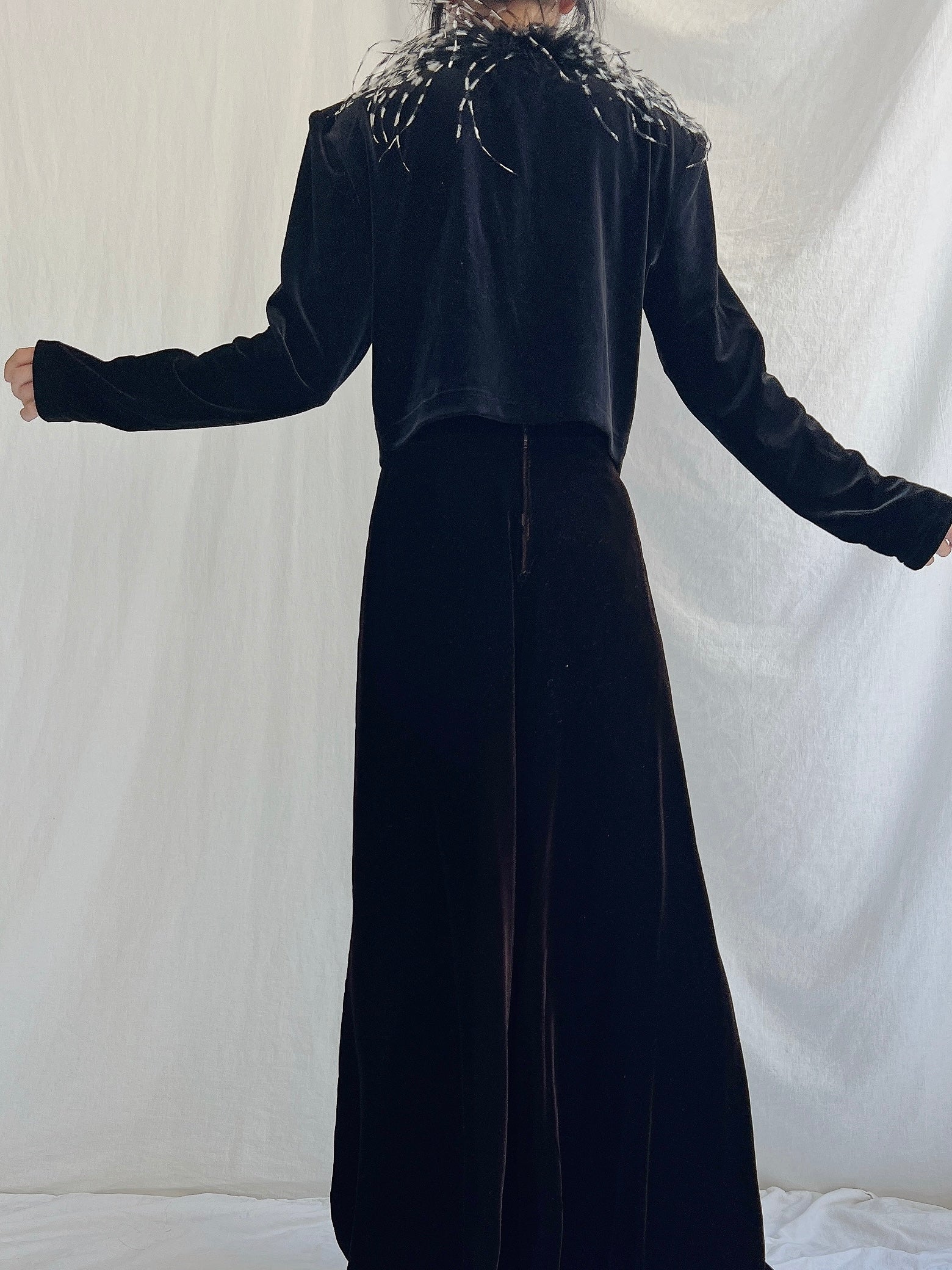 1980s Velvet Ostrich Cardigan - S/M