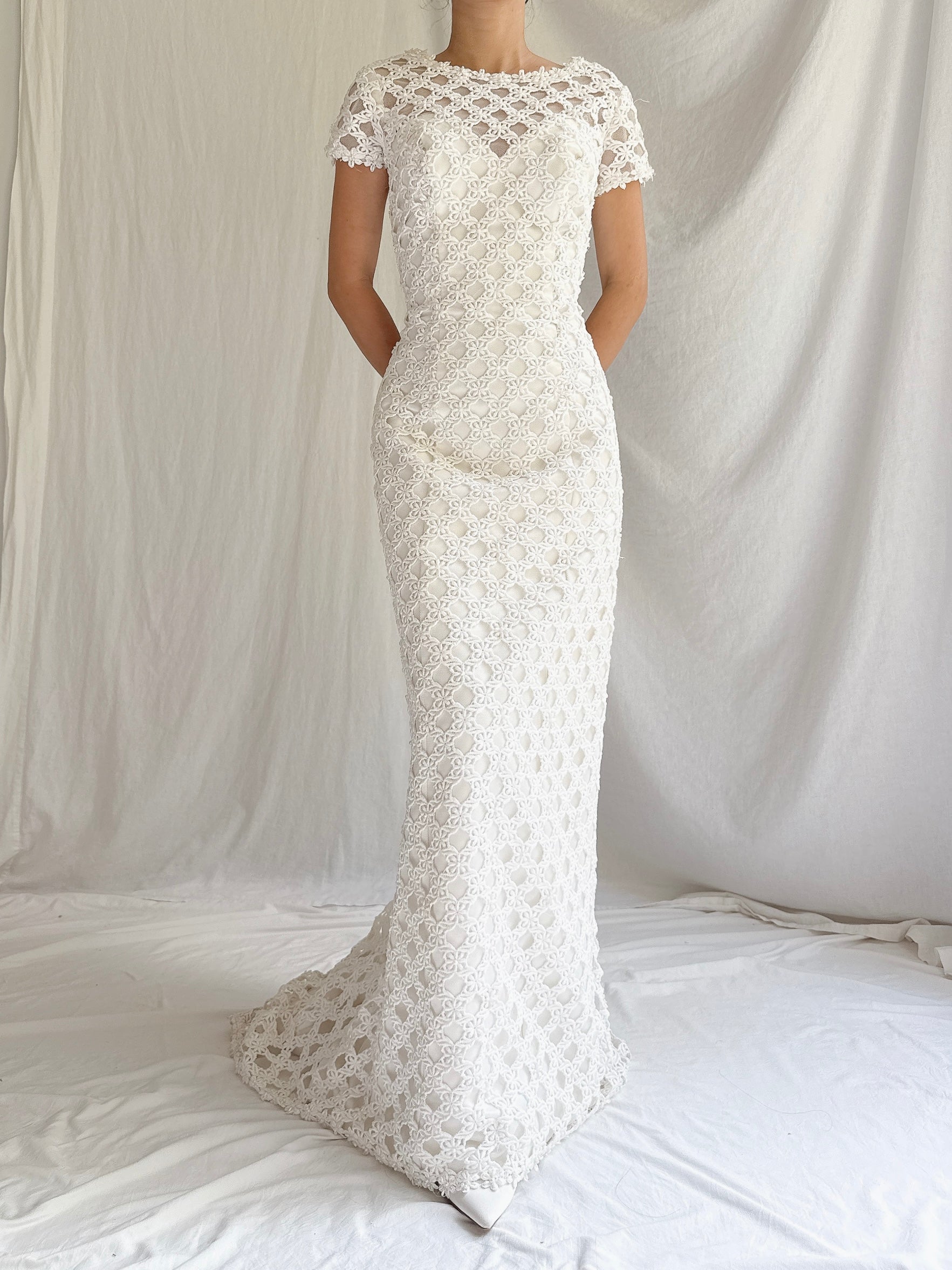 Vintage Lace Cutout Embroidered Gown - S
