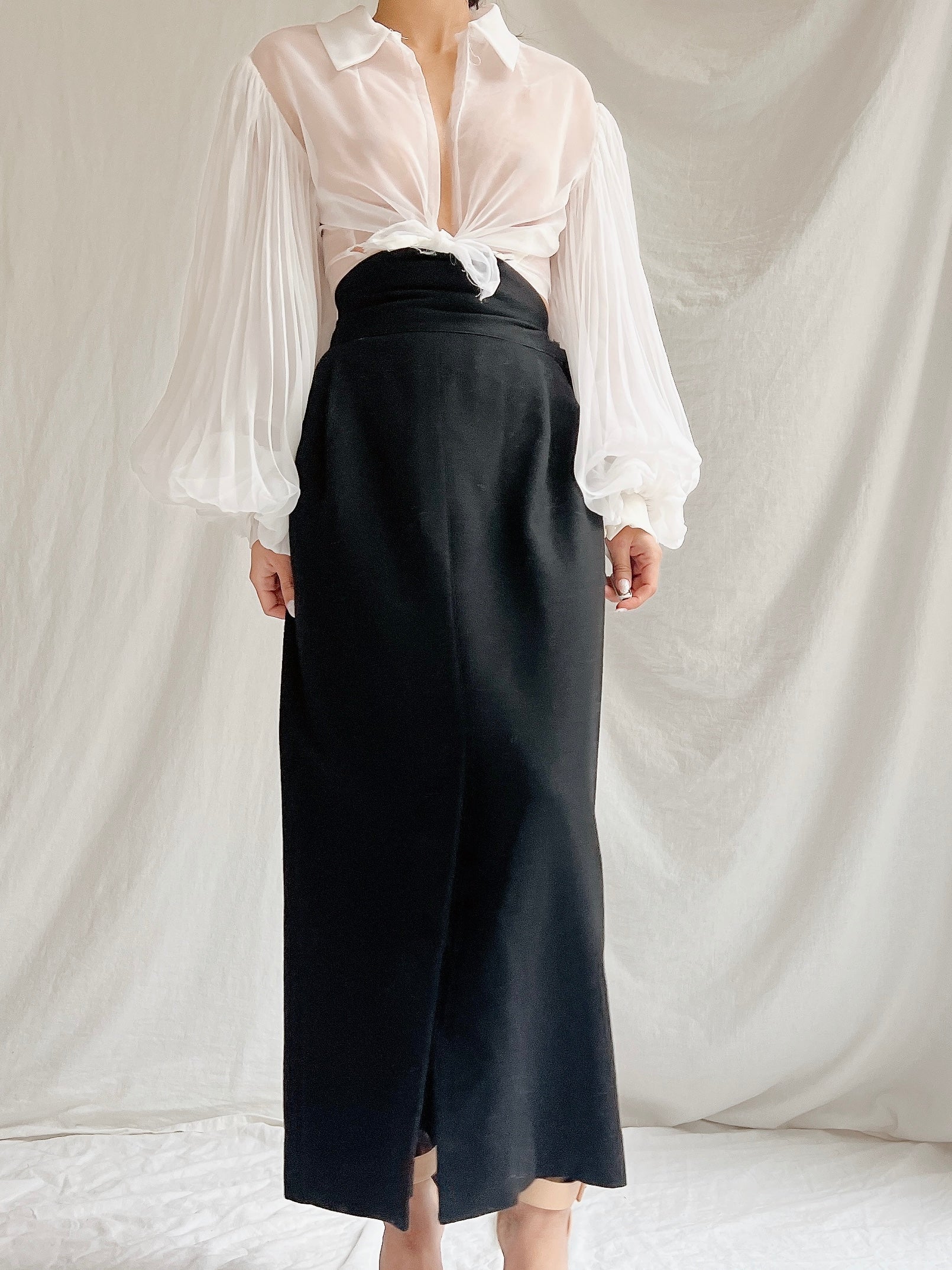 Vintage Balloon Pleated Sleeves Top - XS/S