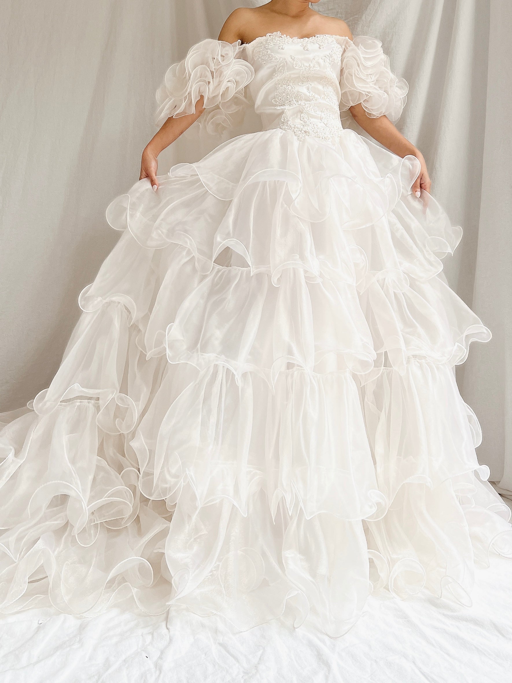 1980s Voile Tiered Ruffle Gown - XS/S