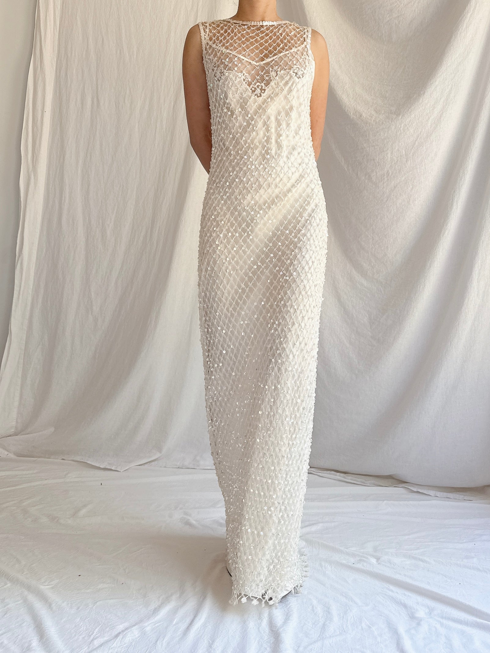 Vintage Sequin Knit Gown w/ Slip - S/M