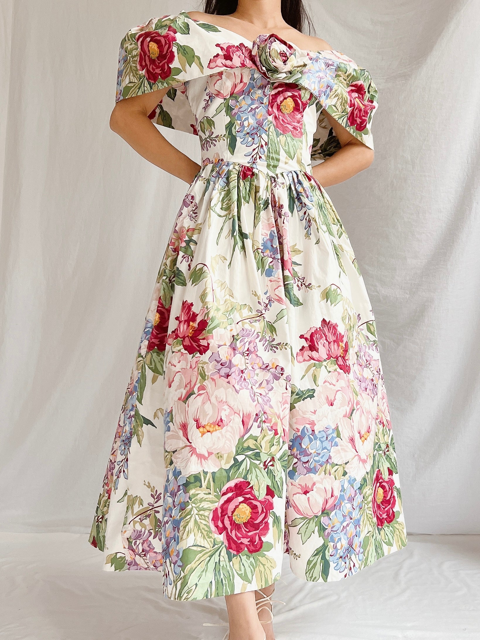 Vintage Polished Cotton Floral Dress - XS