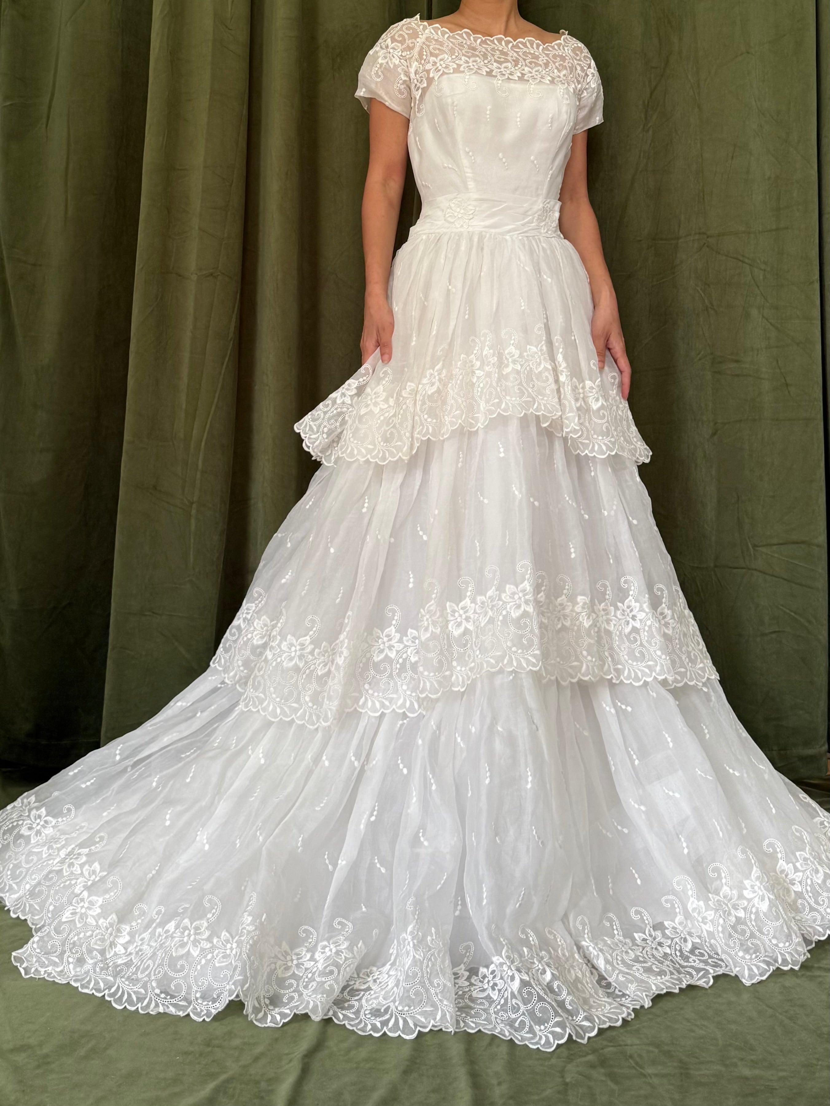 1950s Organdy Tiered Gown - XS
