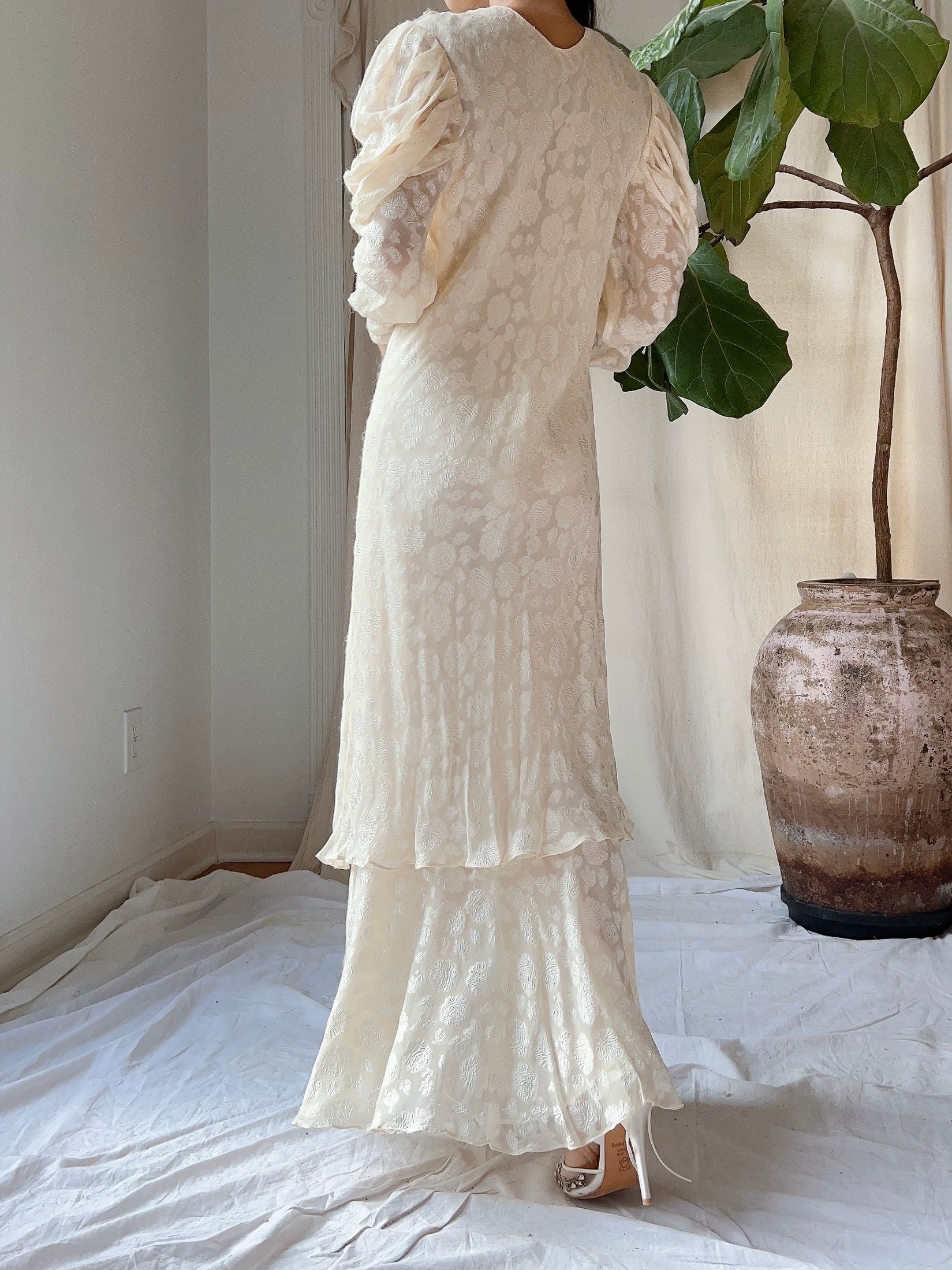 Vintage Silk Dolman Sleeves Tiered Dress - S
