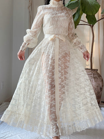 Vintage High Neck Lace Dress - S