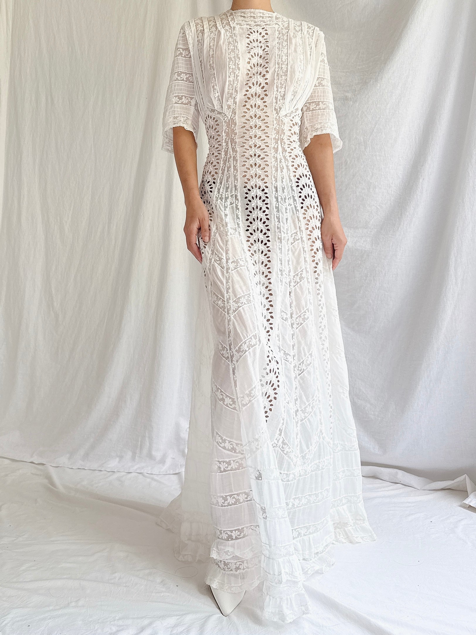 Antique Cotton Cutout Dress - S