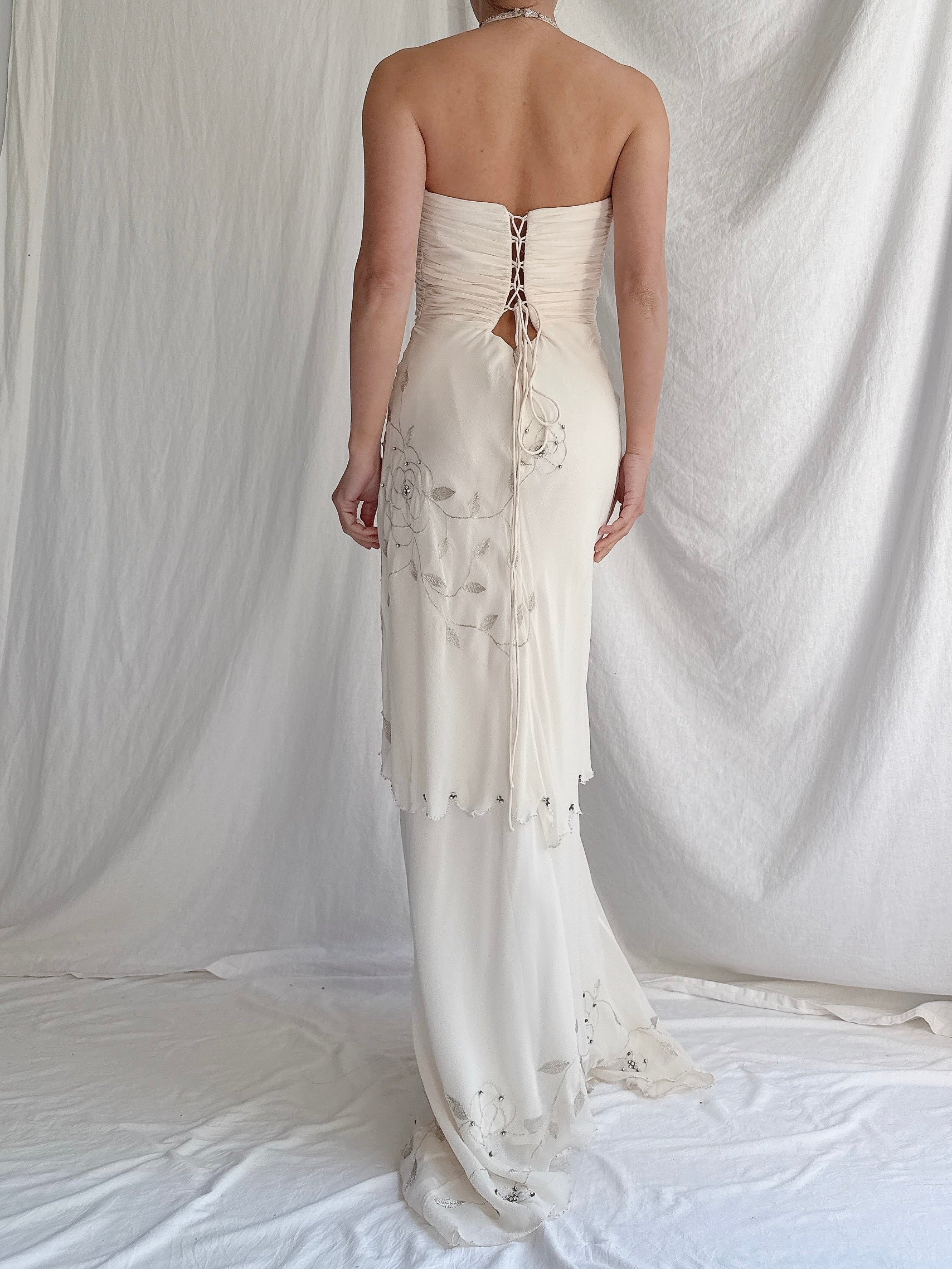 Vintage Silk Chiffon Halter Dress - XS-S