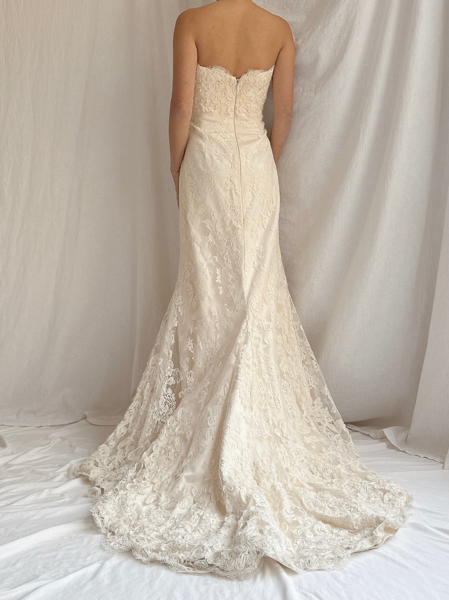 Vintage Strapless Lace Embroidered Gown - M/6