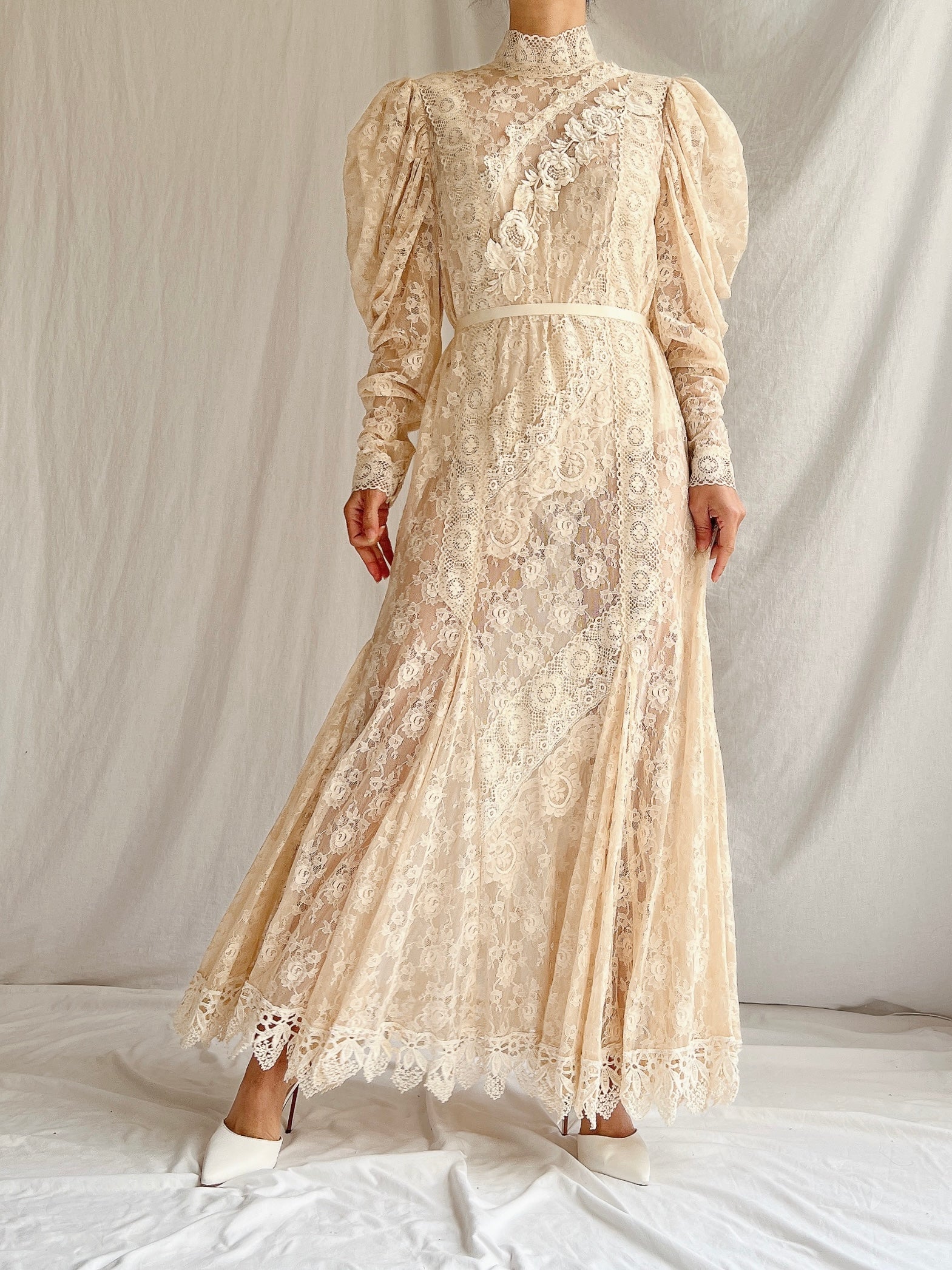 Vintage Lorrie Kabala Ecru Lace Dress - M