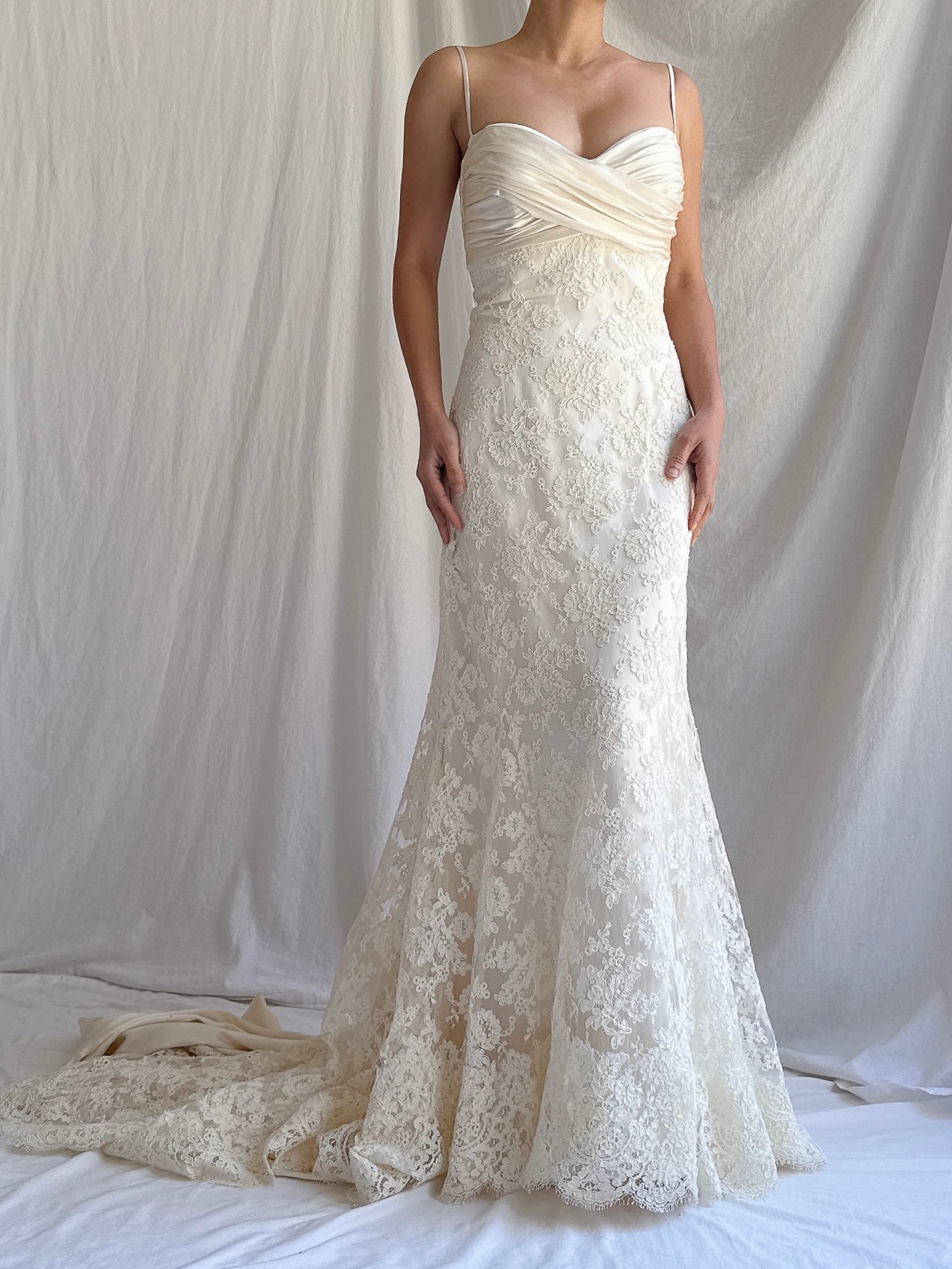 Vintage Alencon Lace and Silk Gown - S/6