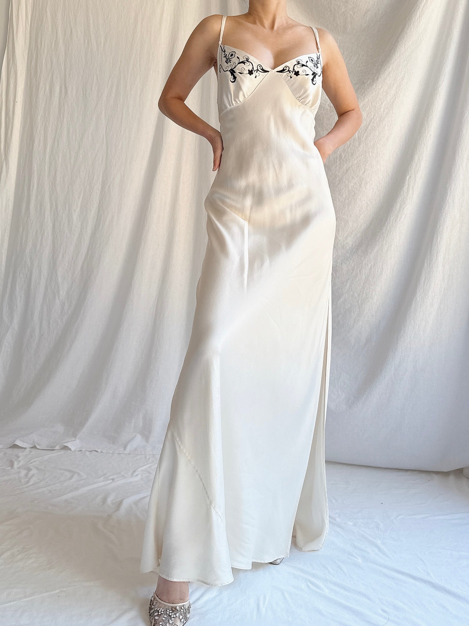 Y2K Silk Bias Cut Slip Dress - M