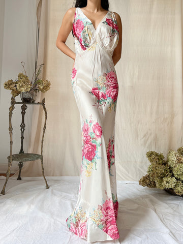 1930s Rose Satin Slip Dress - M