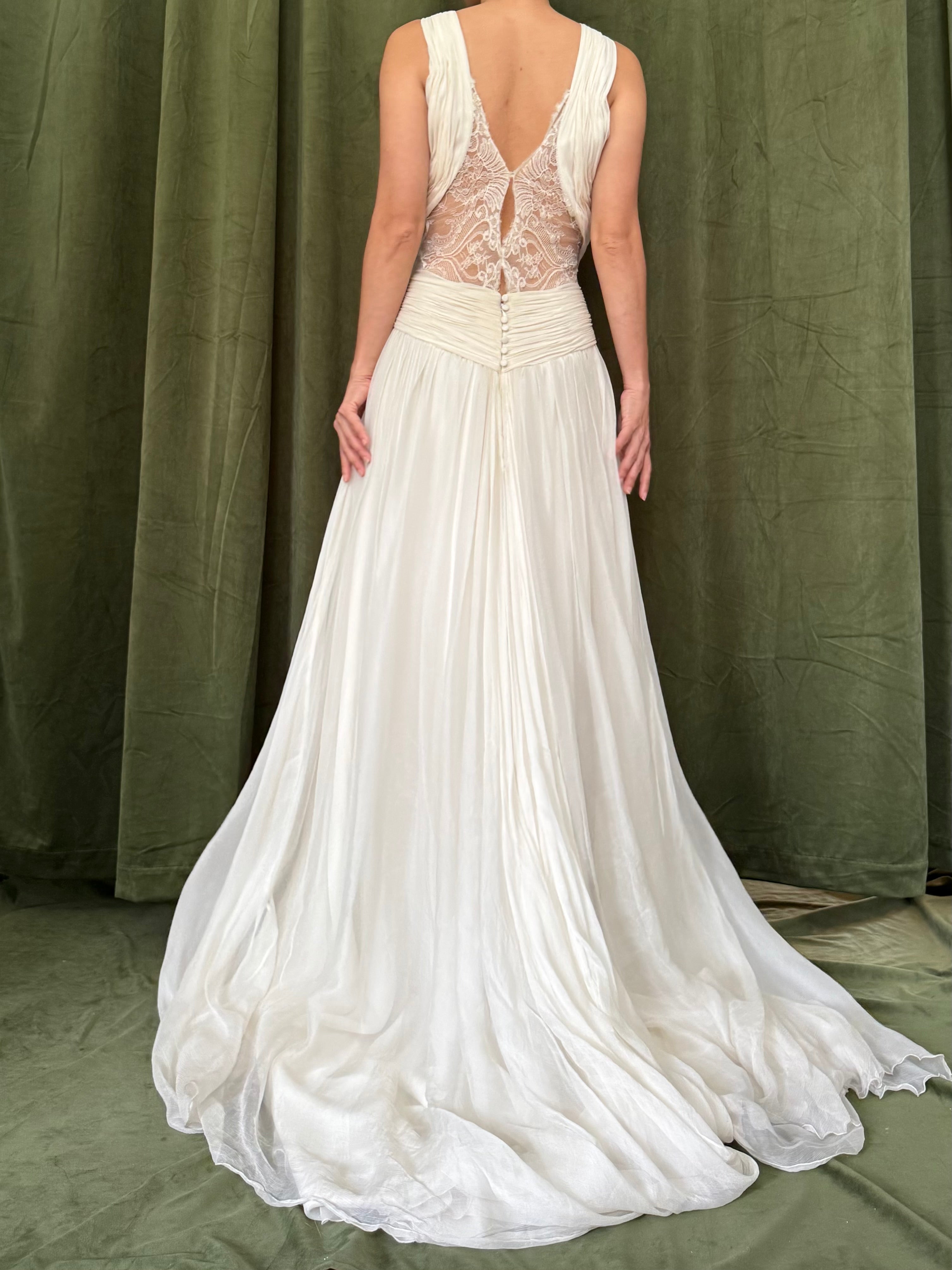 Vintage Pronovias Silk Chiffon Gown - M/8