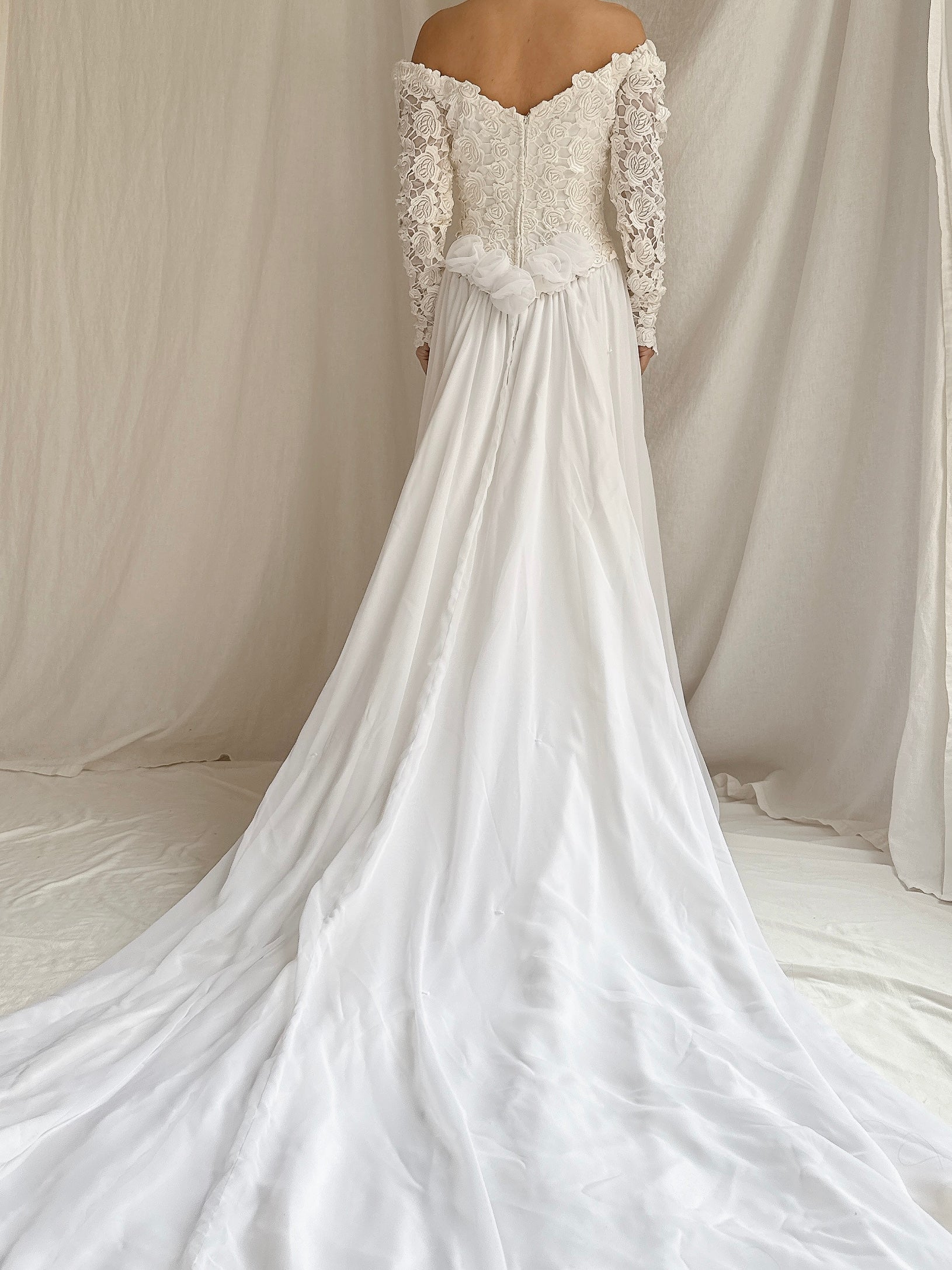 1980s Chiffon Embroidered Gown - S