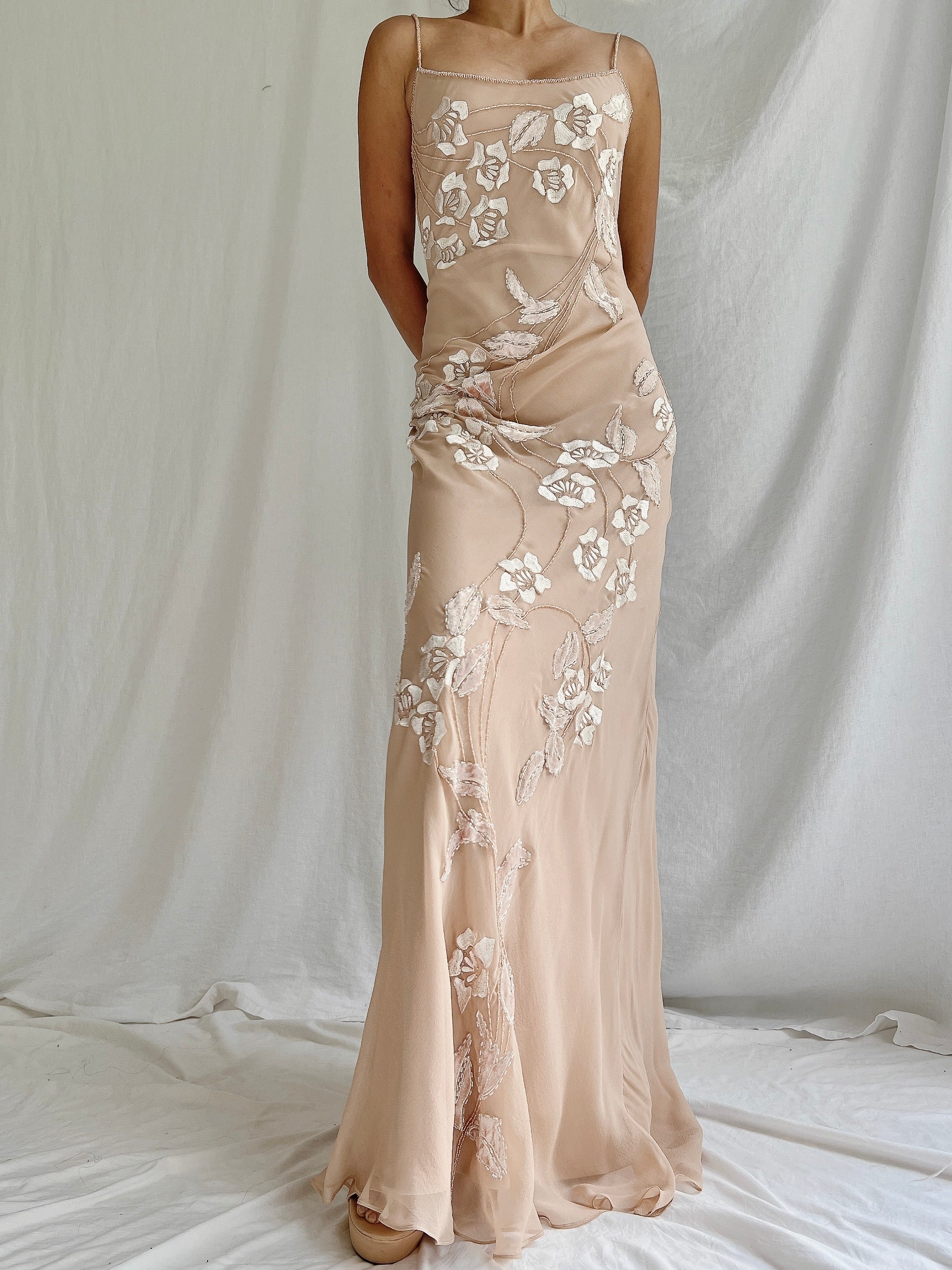 Vintage Blush Nude Silk Bias Cut Gown - S-M/4-8
