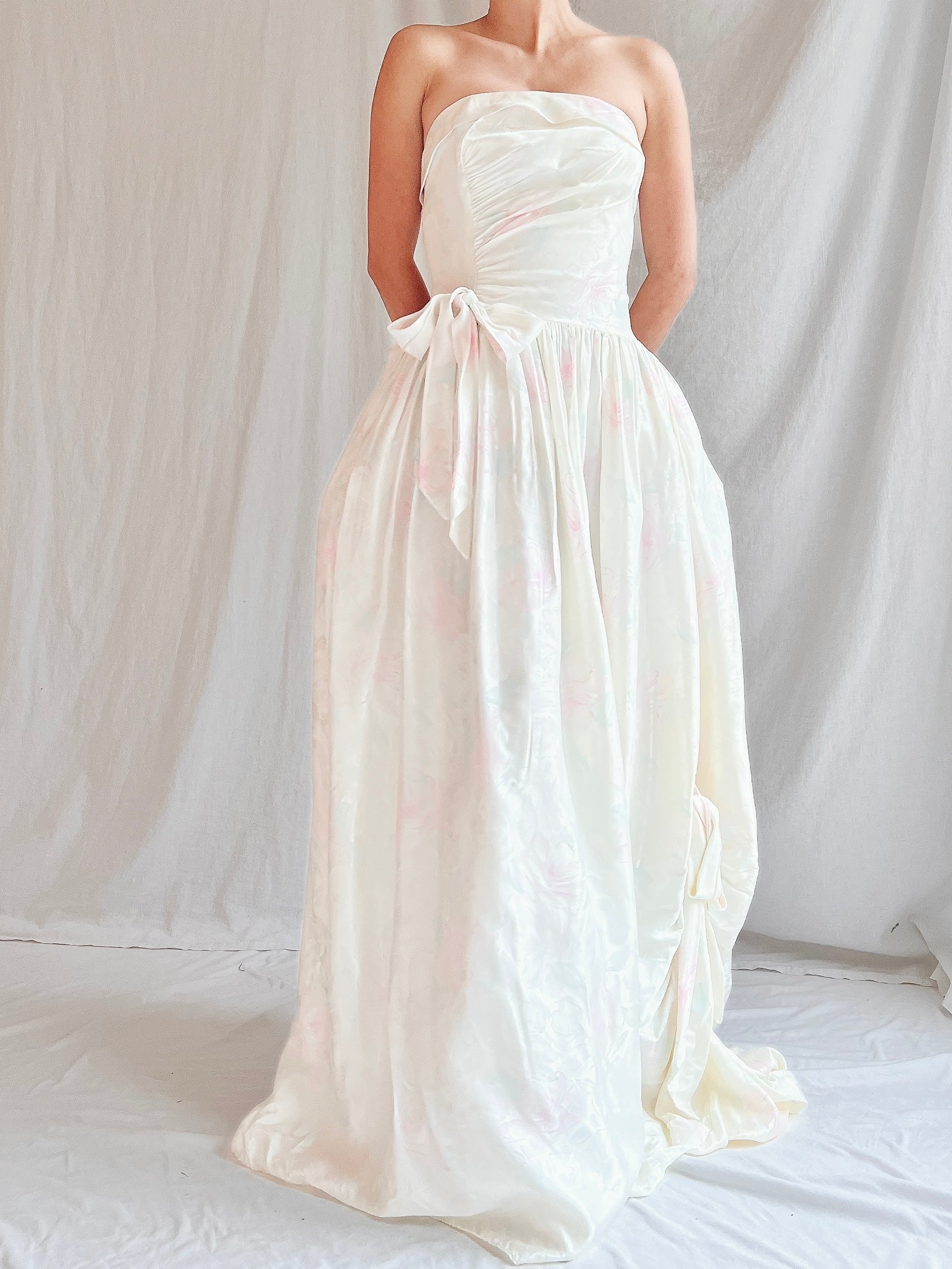 Vintage Strapless Satin Floral Gown - XS
