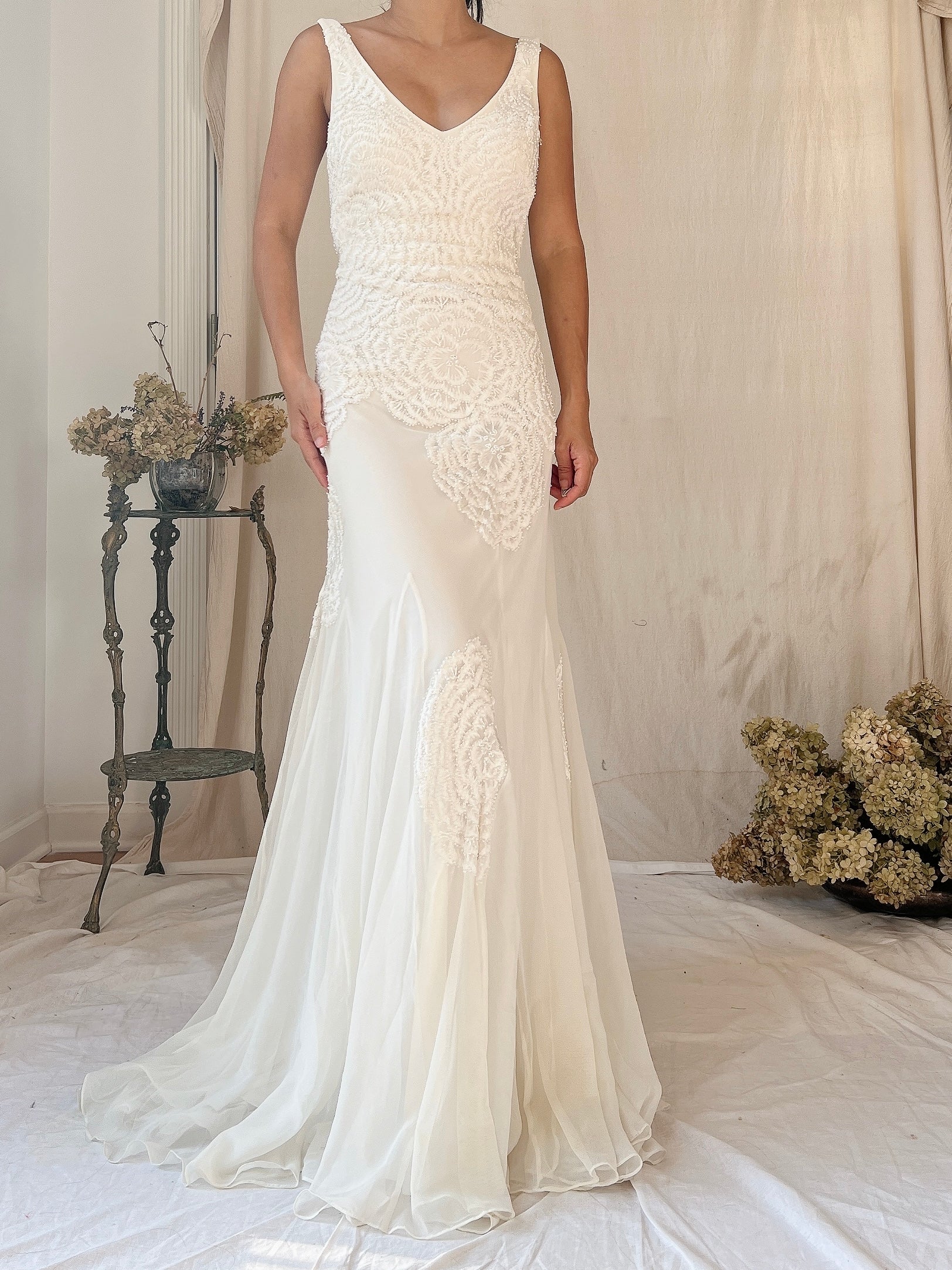 Y2K Tulle Beaded Embroidered Gown - S