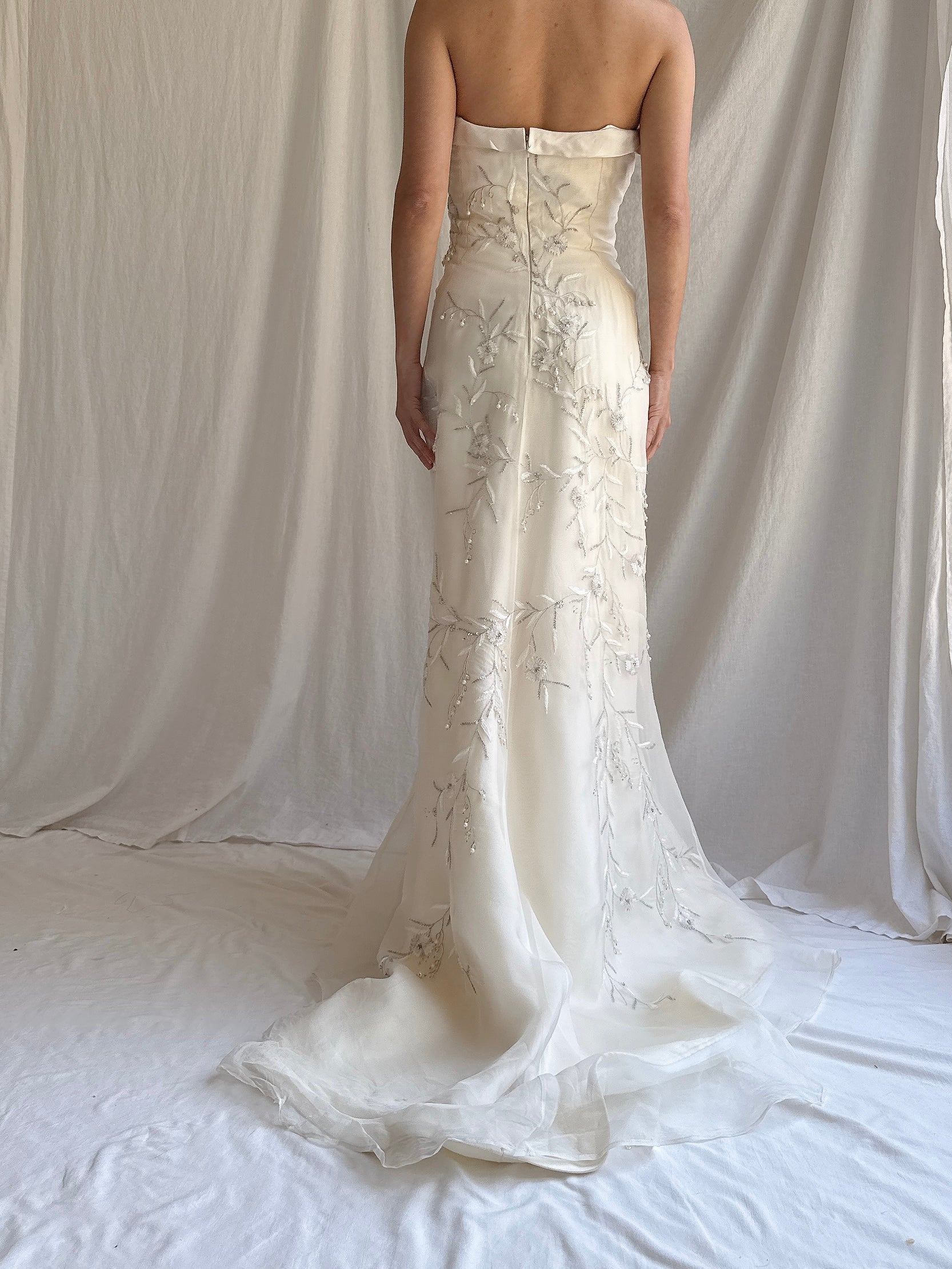 Vintage Lazaro Silk Strapless Lily-of-the-Valley Gown - M 6/8