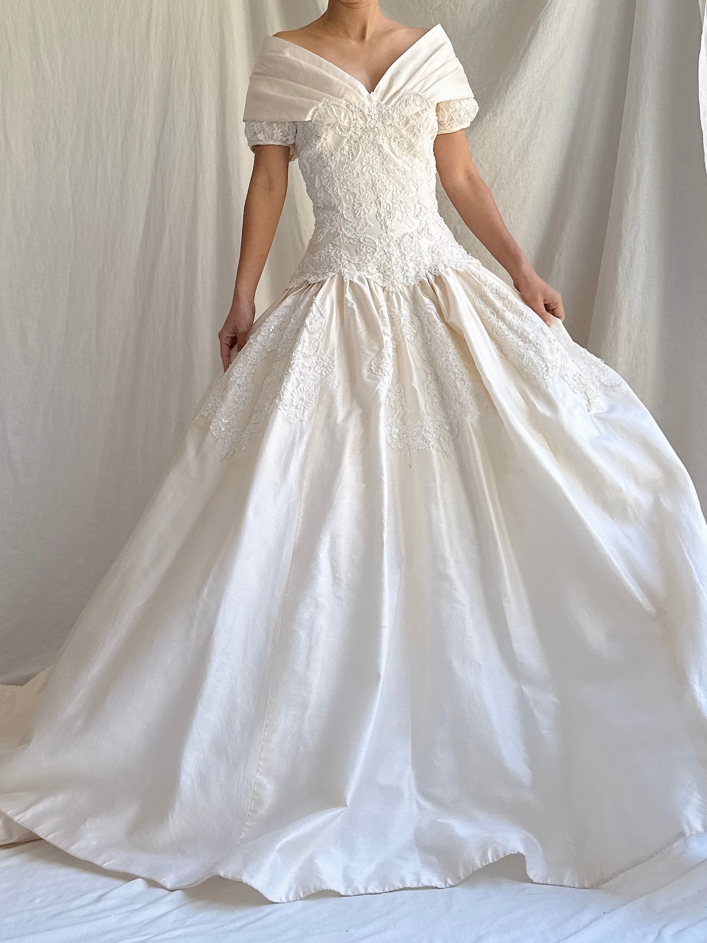 1980s Ron Lovece Silk Off-the-Shoulder Gown - S