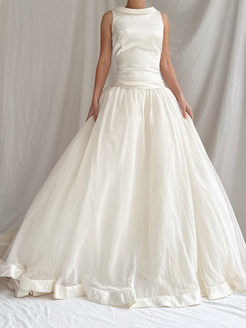 Vintage Chiffon High Neck Gown - M