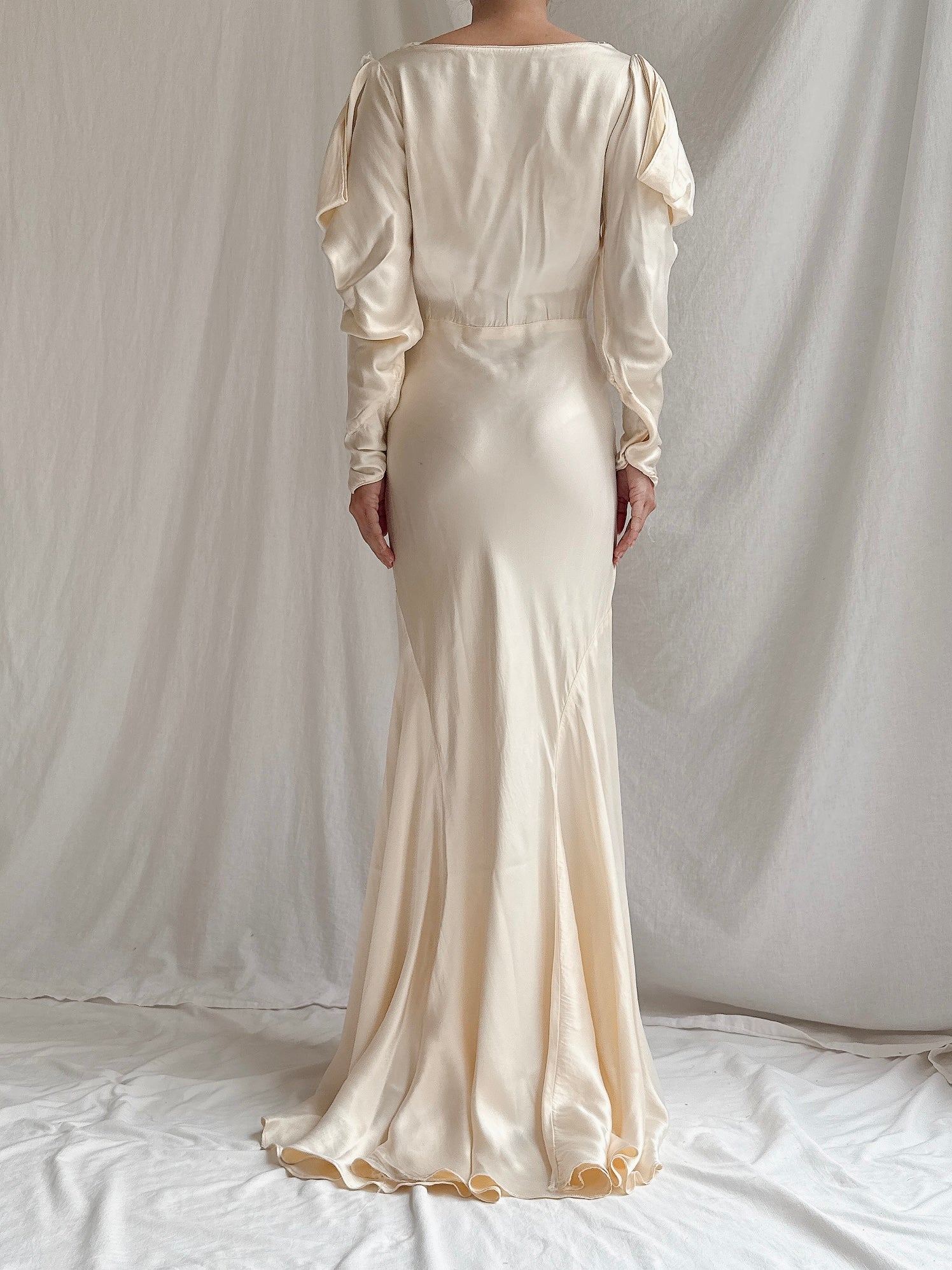 1930s Satin Puff Sleeve Gown - S