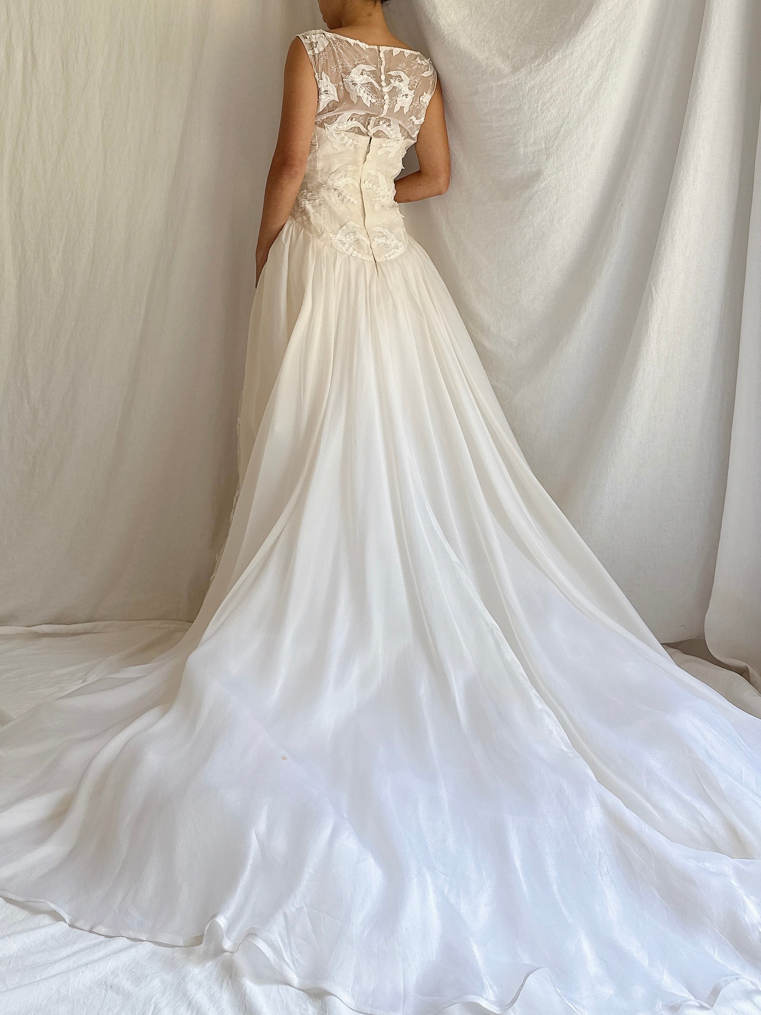 Vintage Silk Organza Lily-of-The Valley Gown - S
