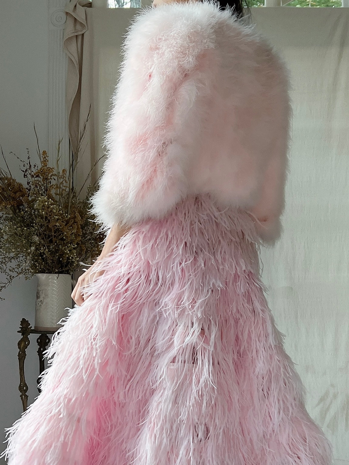 Vintage Pink Feather Cropped Jacket - XS/S