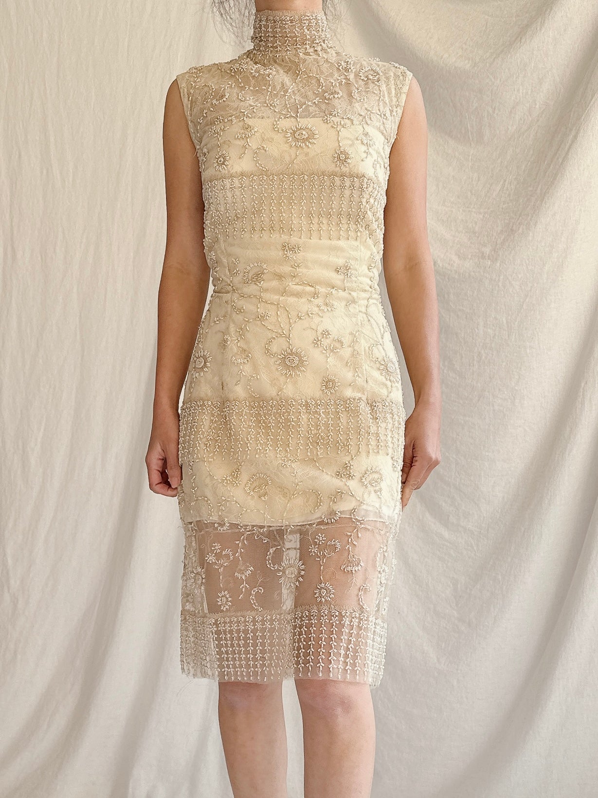 Vintage Ecru High Neck Dress - S/6