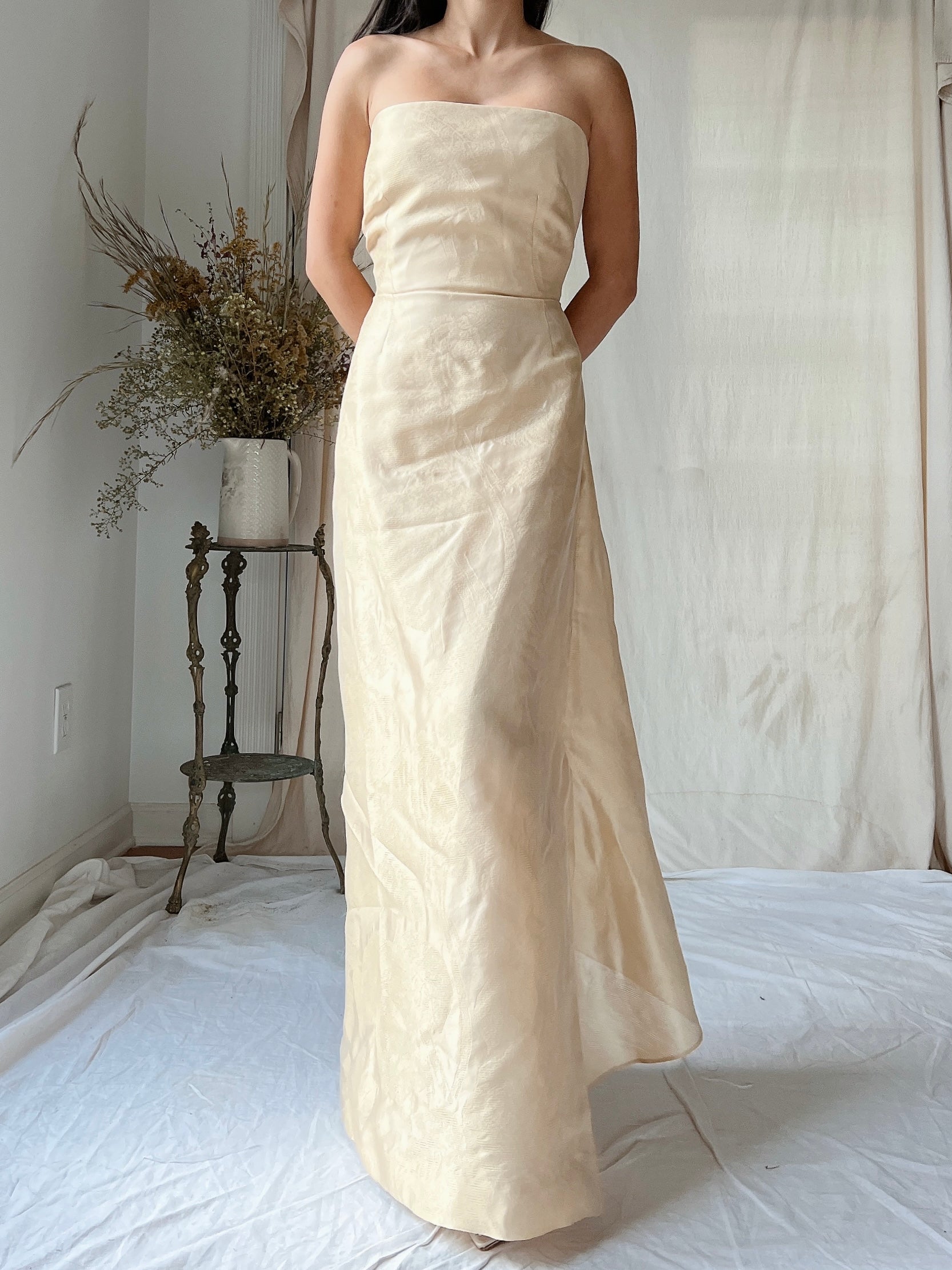 Vintage Eggshell Dupioni Silk Dress - S/4
