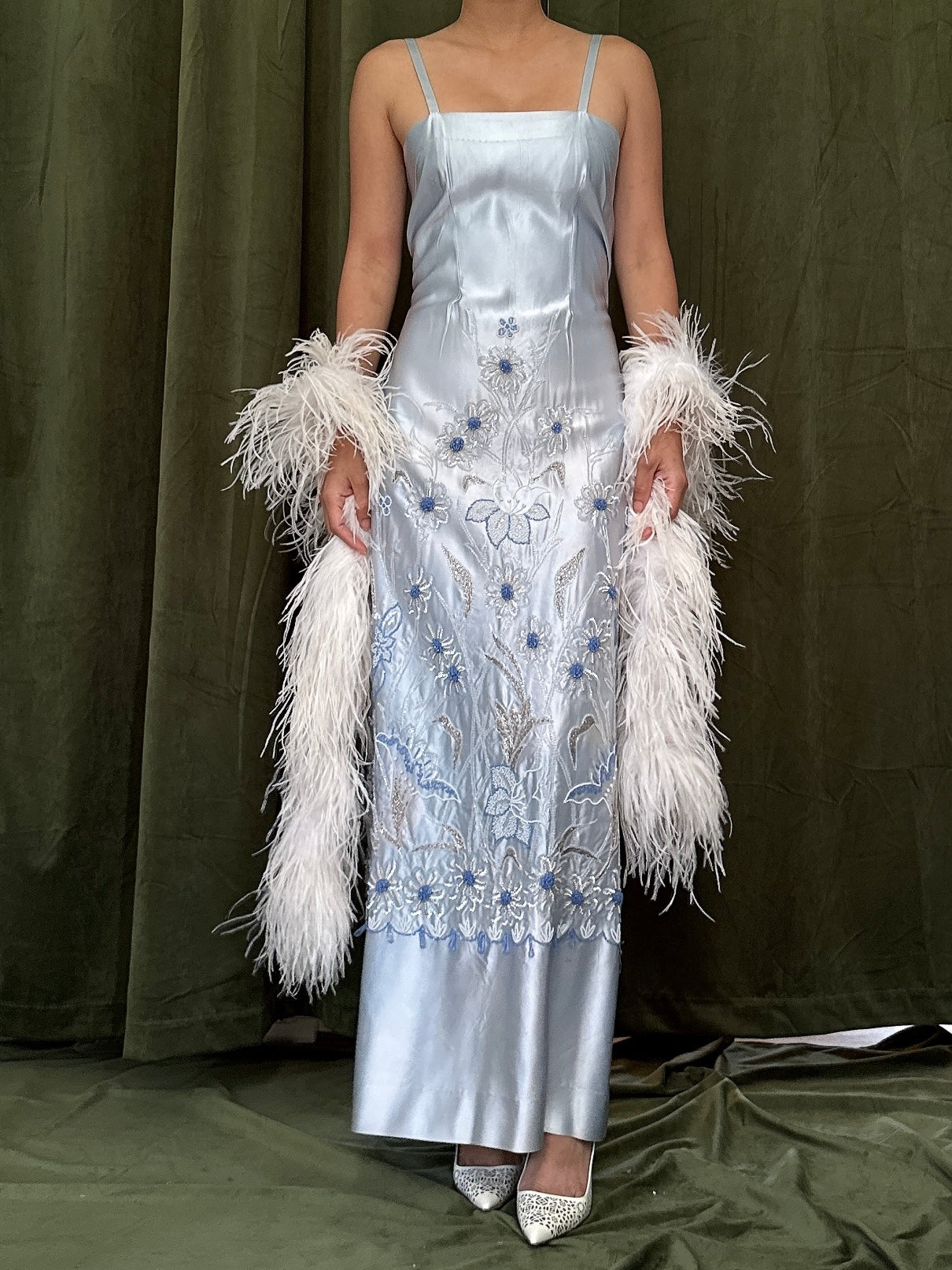 1960s Beaded Satin Dress - S